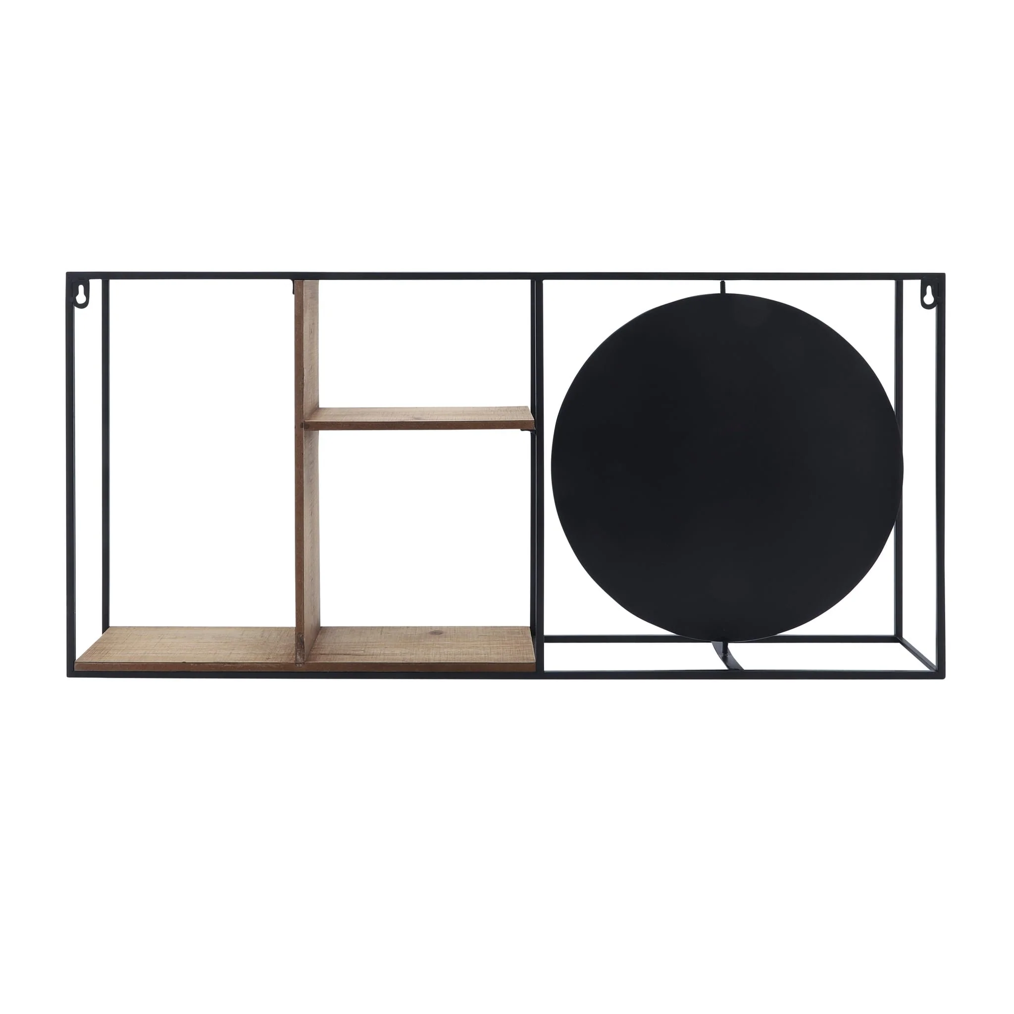 Metal/wood 34"l Wall Shelf With Mirror, Black/brow - Image 4