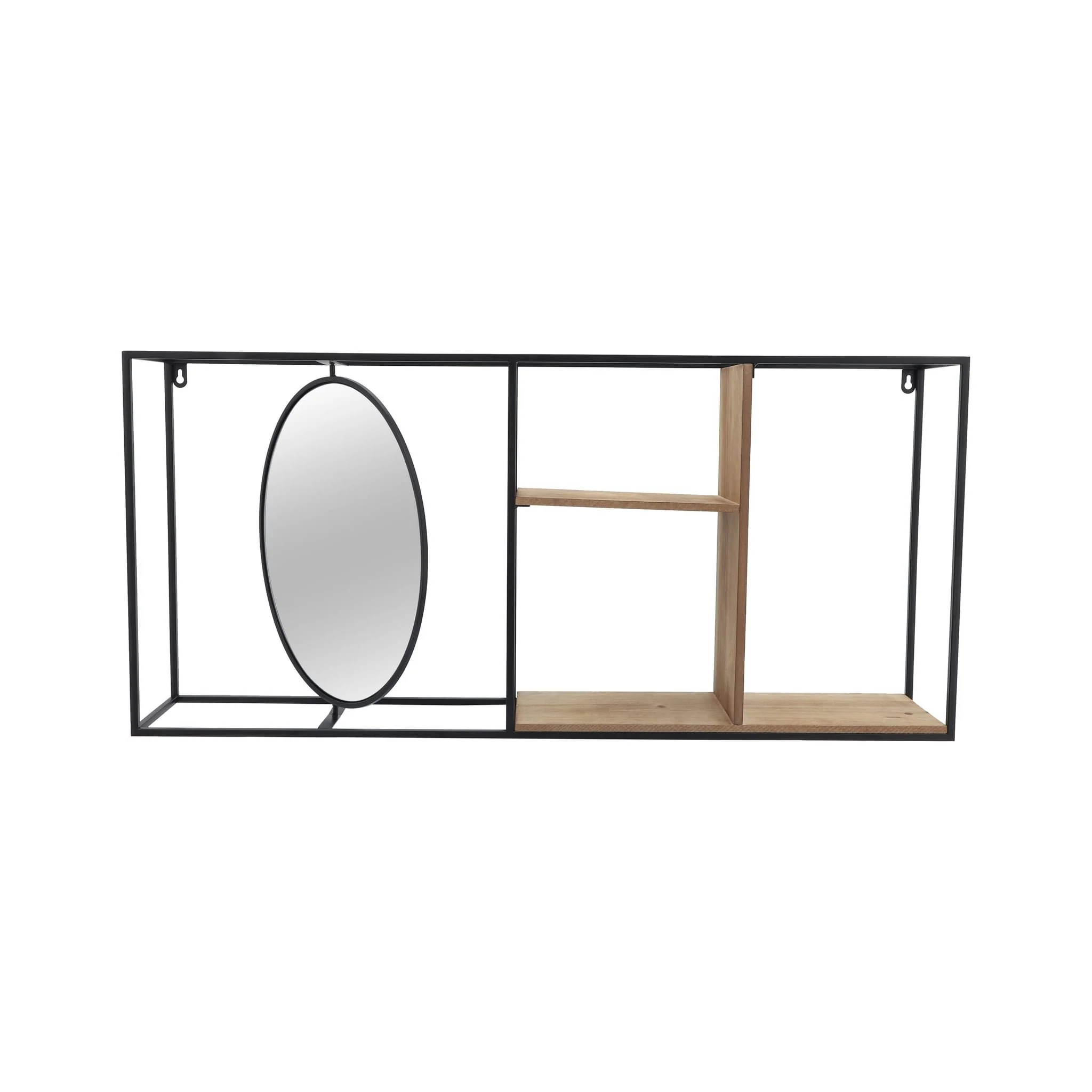 Metal/wood 34"l Wall Shelf With Mirror, Black/brow - Image 5