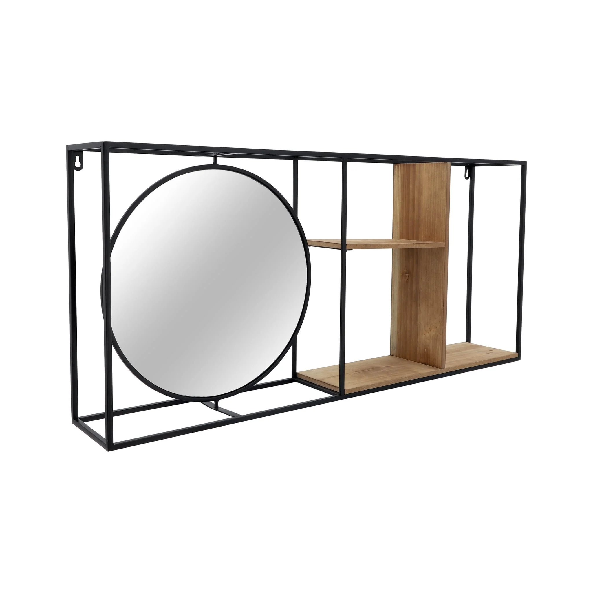 Metal/wood 34"l Wall Shelf With Mirror, Black/brow - Image 6