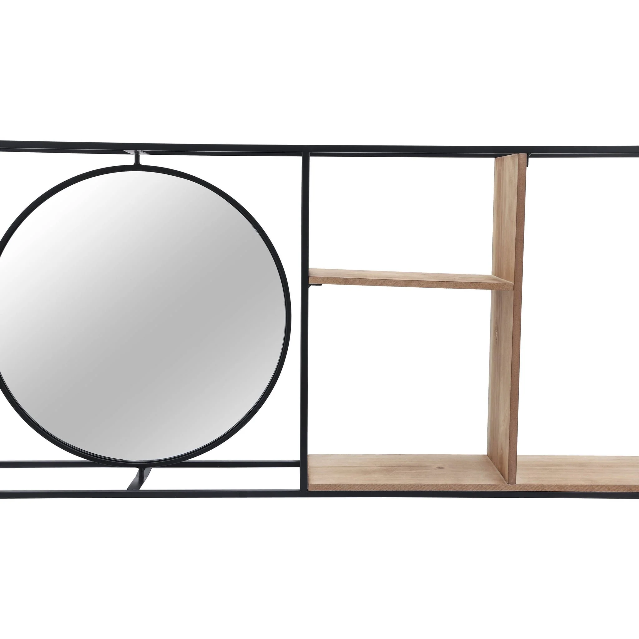 Metal/wood 34"l Wall Shelf With Mirror, Black/brow - Image 7