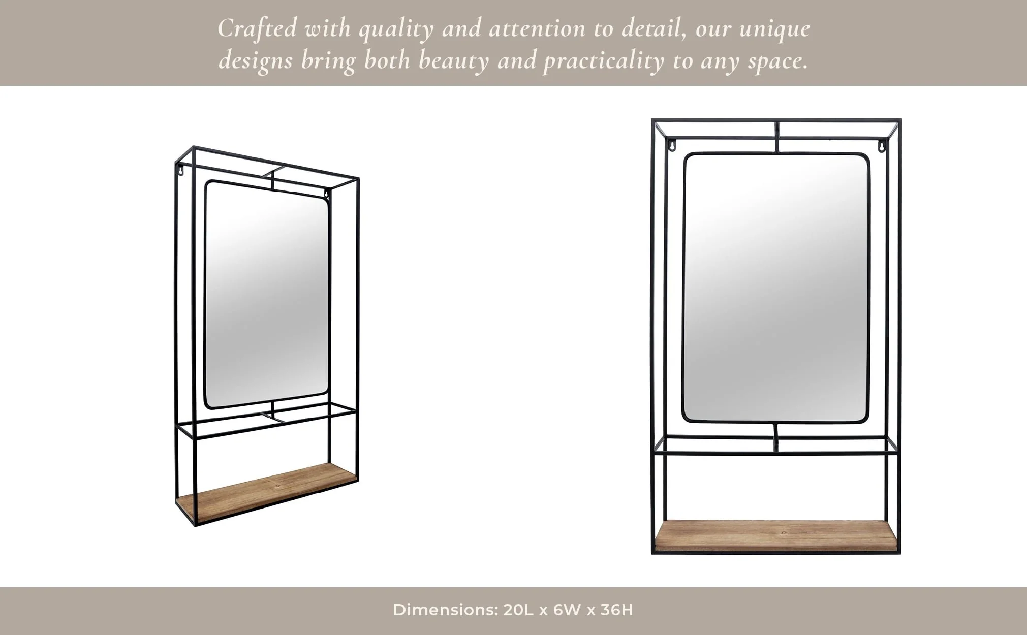 Metal/wood 36"h Wall Shelf With Mirror, Black/brow - Image 11