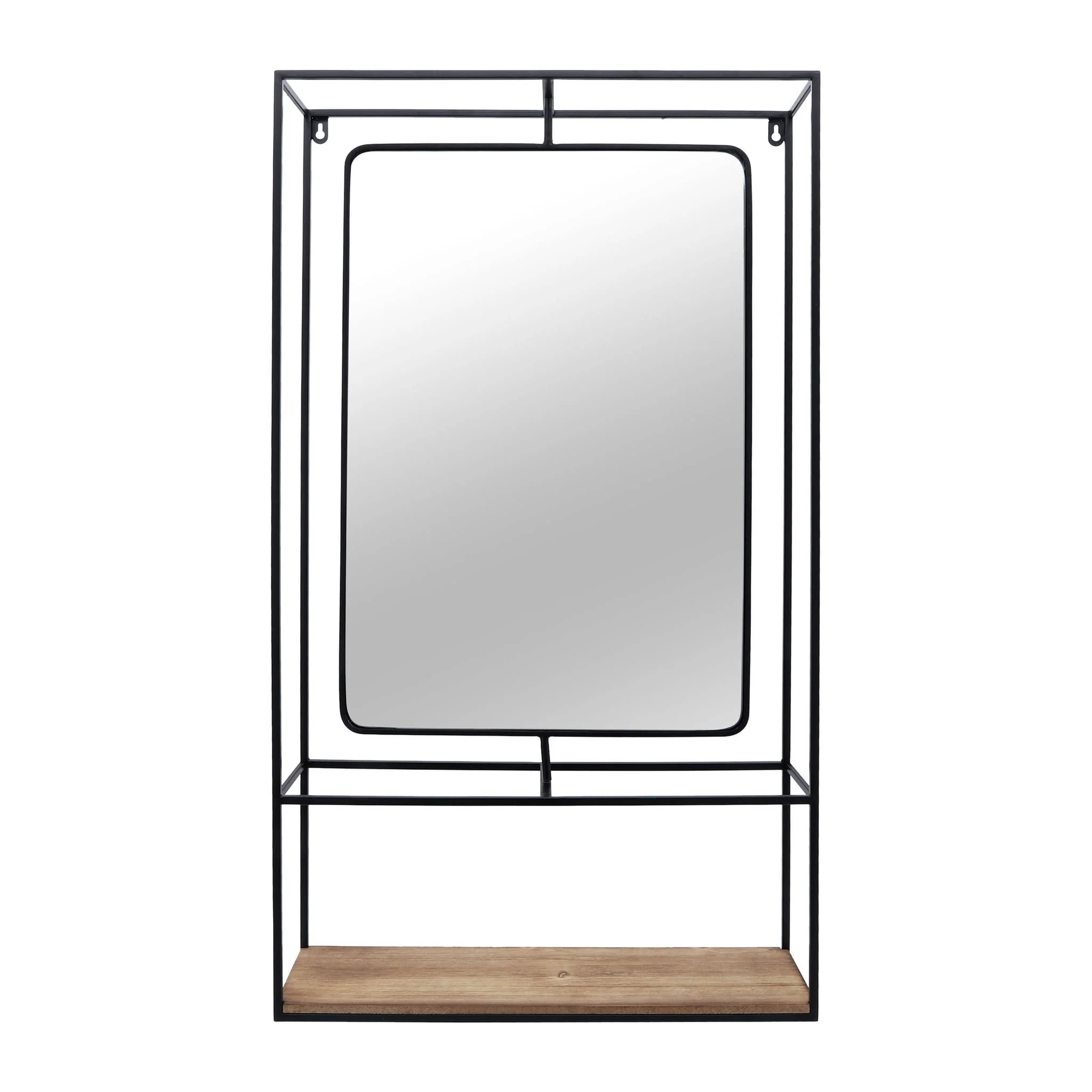Metal/wood 36"h Wall Shelf With Mirror, Black/brow - Image 2