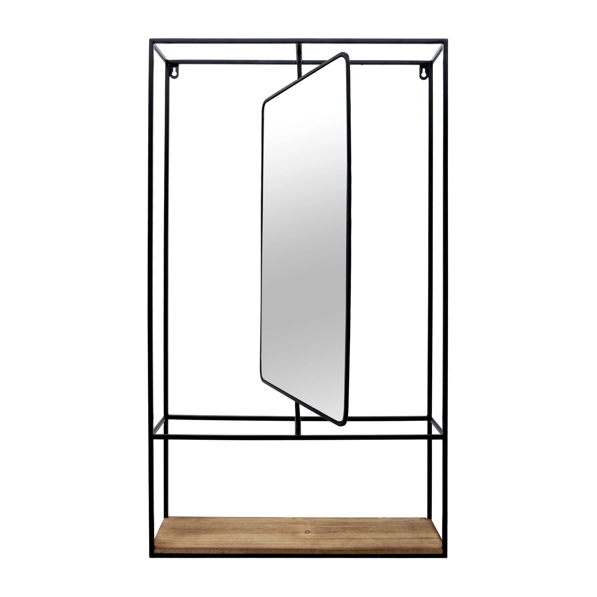 Metal/wood 36"h Wall Shelf With Mirror, Black/brow - Image 3