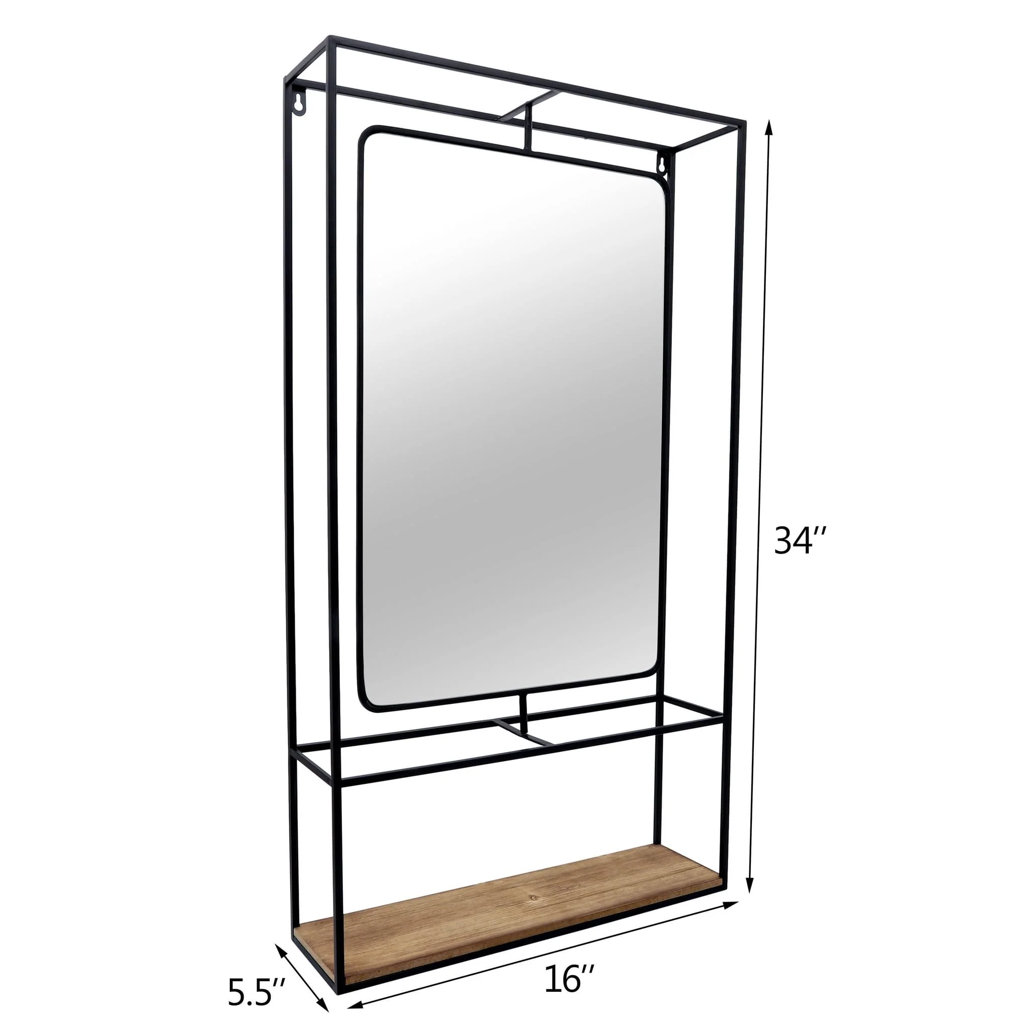 Metal/wood 36"h Wall Shelf With Mirror, Black/brow - Image 8