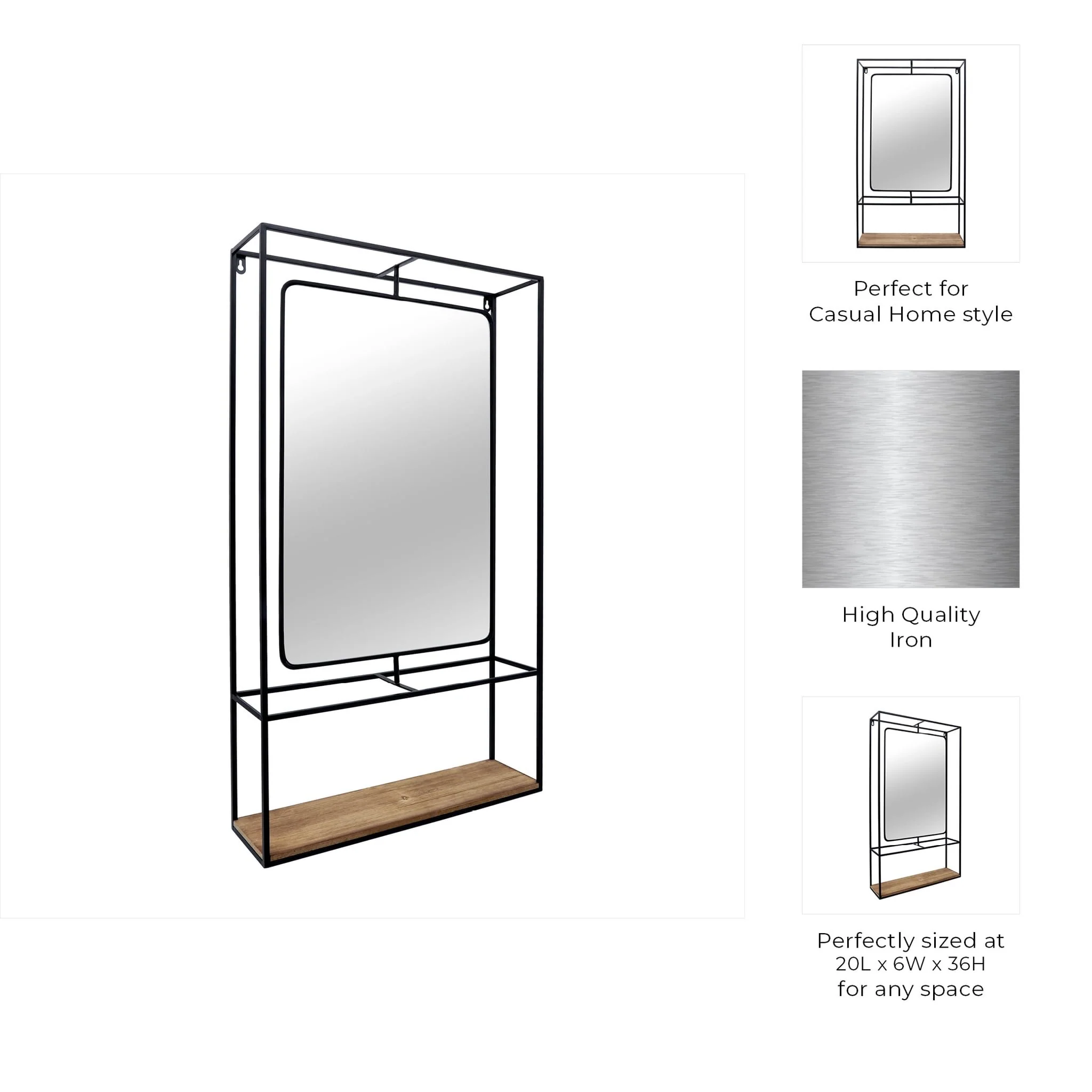 Metal/wood 36"h Wall Shelf With Mirror, Black/brow - Image 9