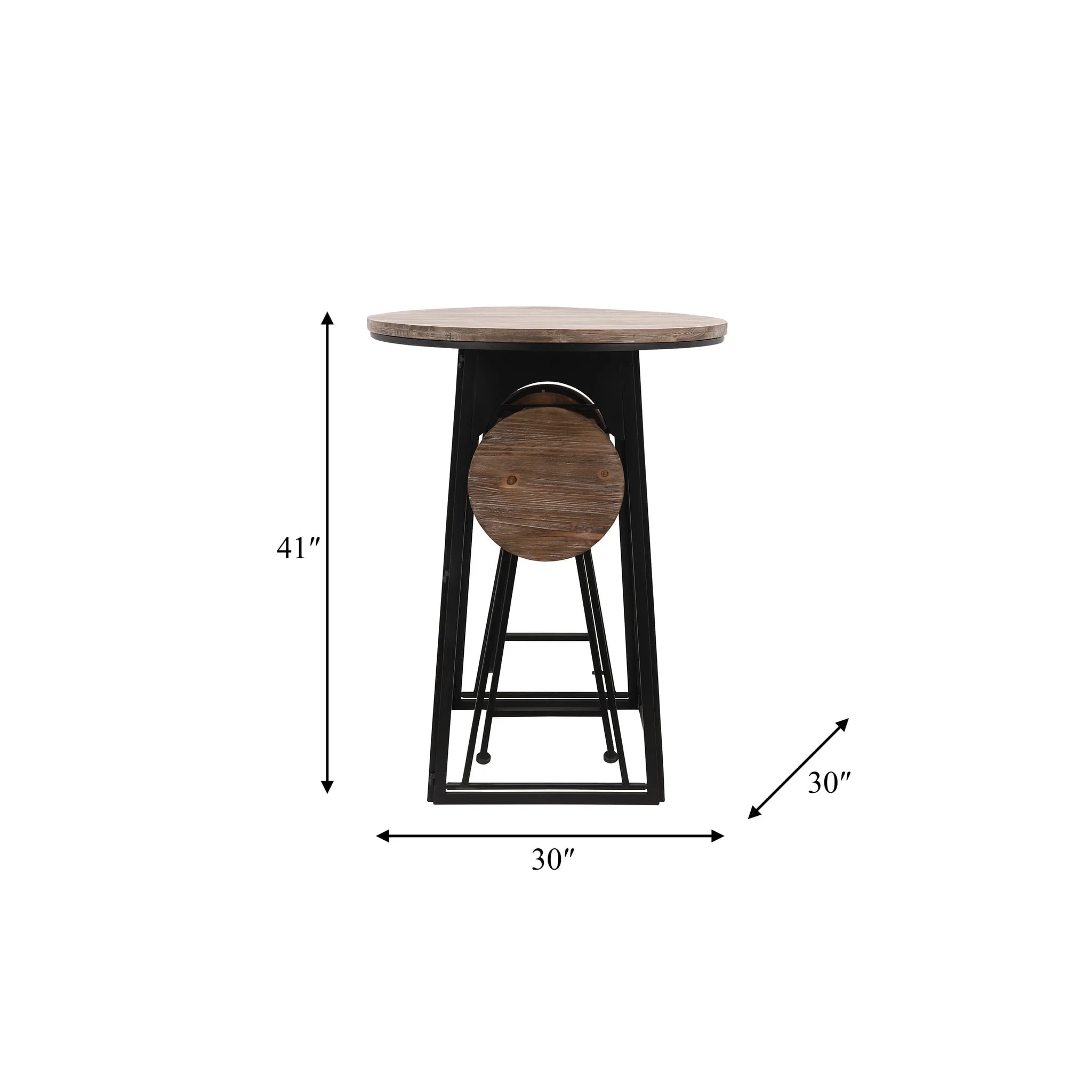 Metal/wood, 41"h Table W/ Folding Chairs, Brown - Image 6