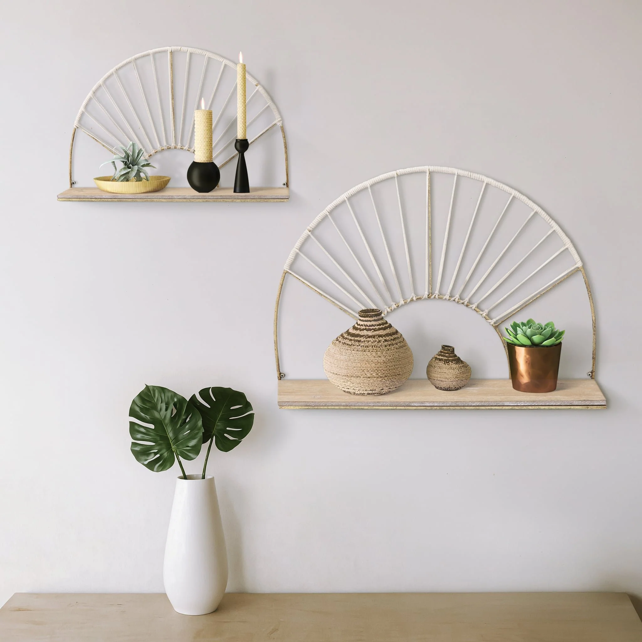 Metal/wood, S/2 13/16"h Arched Wall Shelves, Gold - Image 10