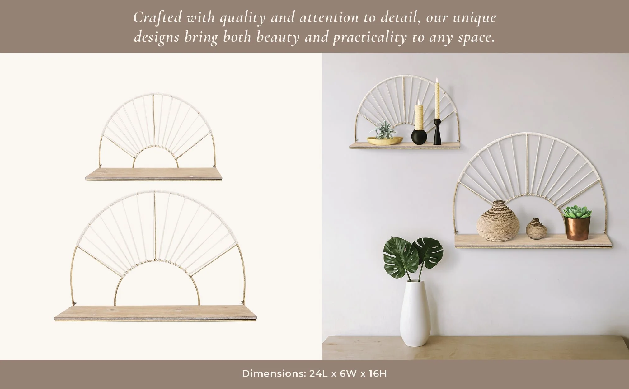 Metal/wood, S/2 13/16"h Arched Wall Shelves, Gold - Image 11