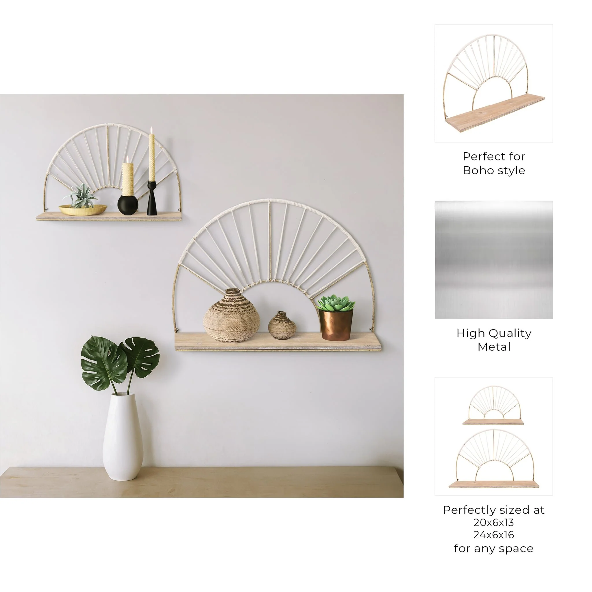 Metal/wood, S/2 13/16"h Arched Wall Shelves, Gold - Image 9