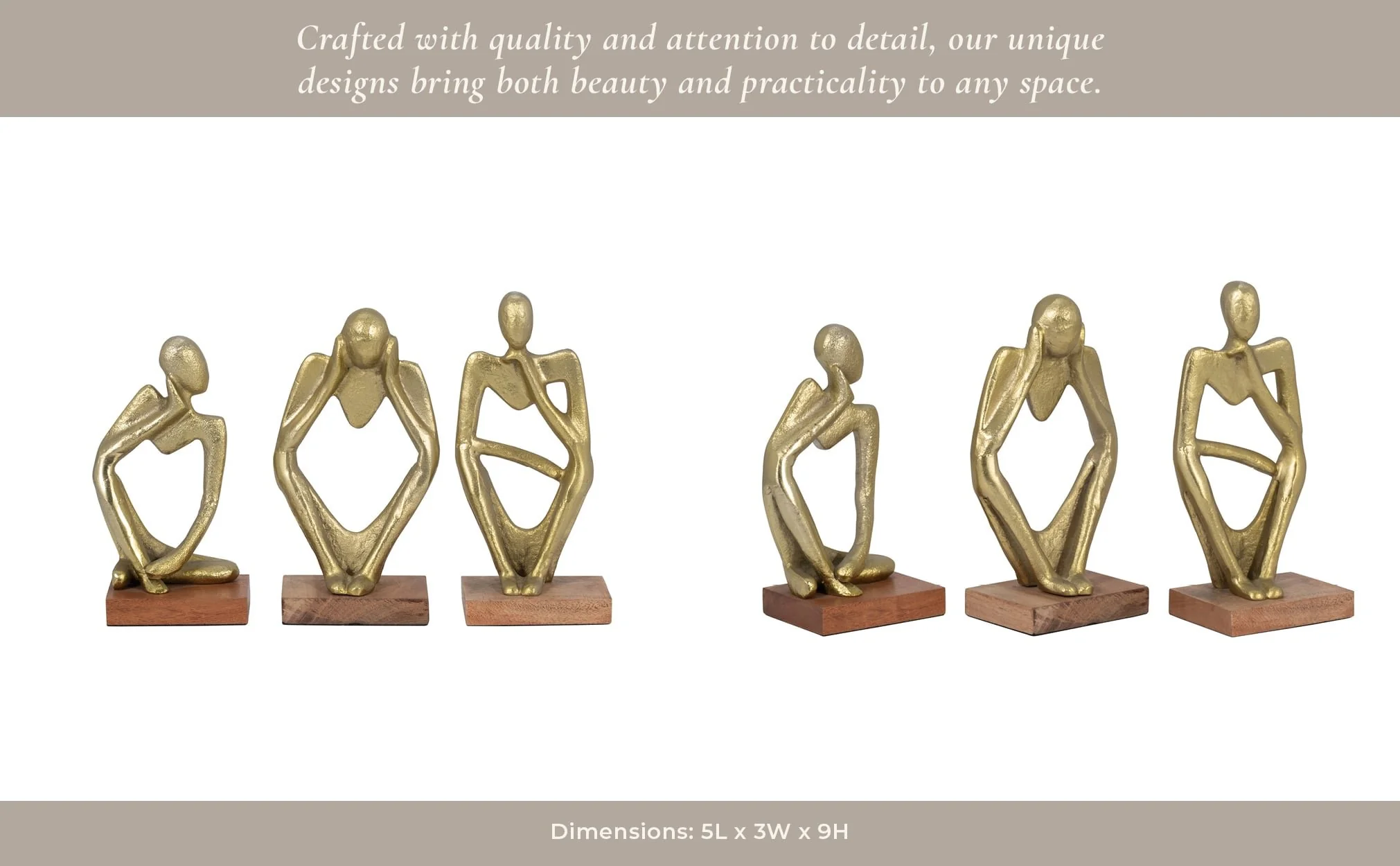 Metal/wood, S/3 9" Deep Thoughts, Gold - Image 12