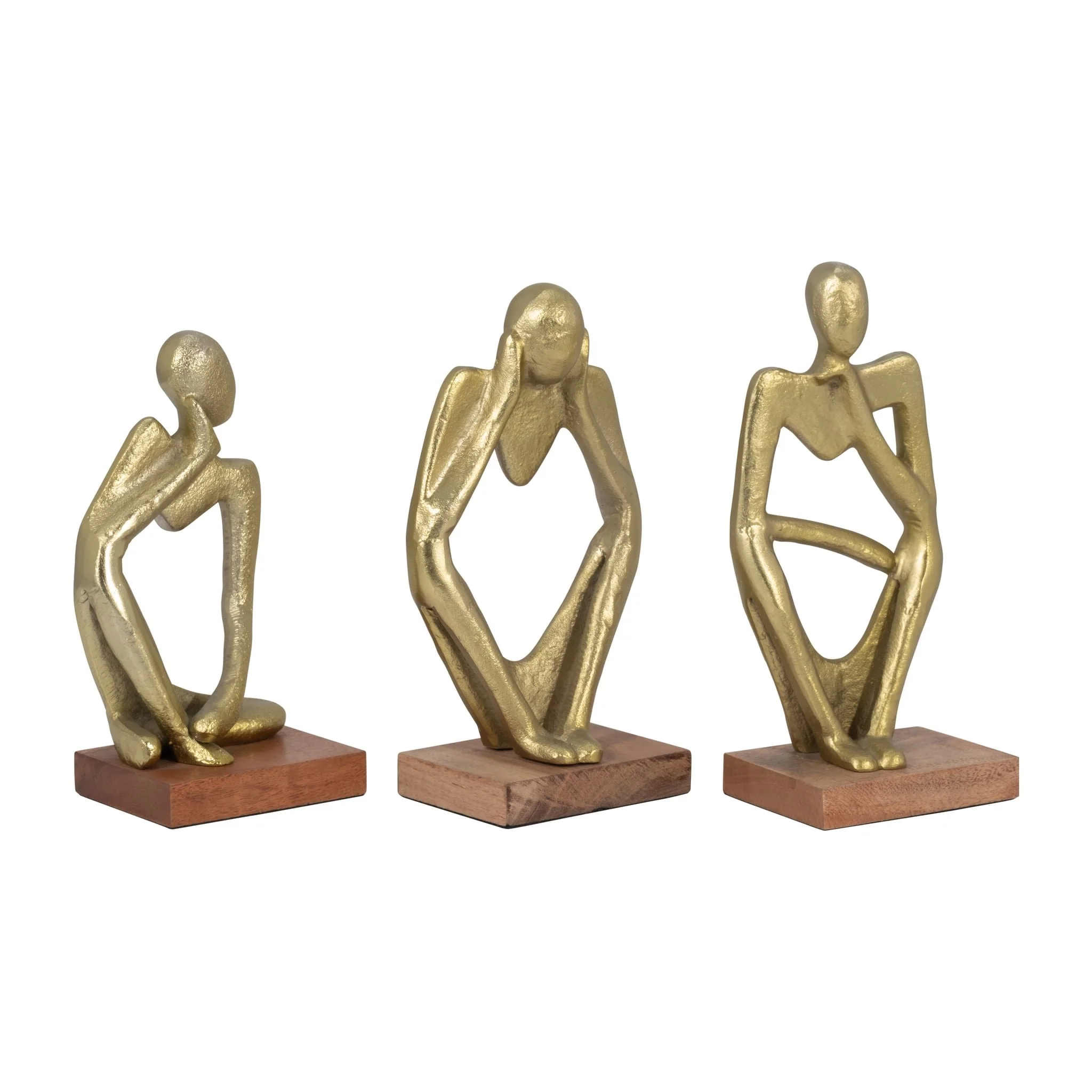 Metal/wood, S/3 9" Deep Thoughts, Gold - Image 2