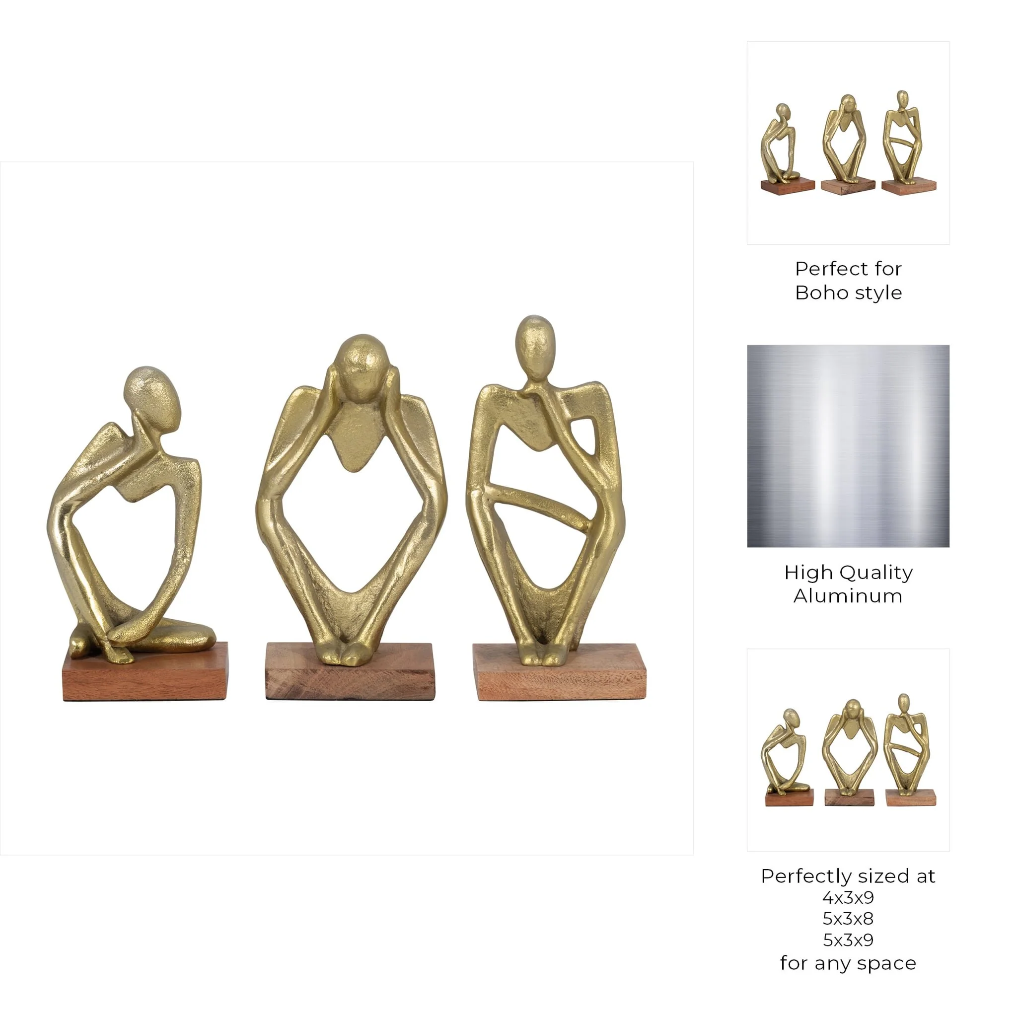 Metal/wood, S/3 9" Deep Thoughts, Gold - Image 9