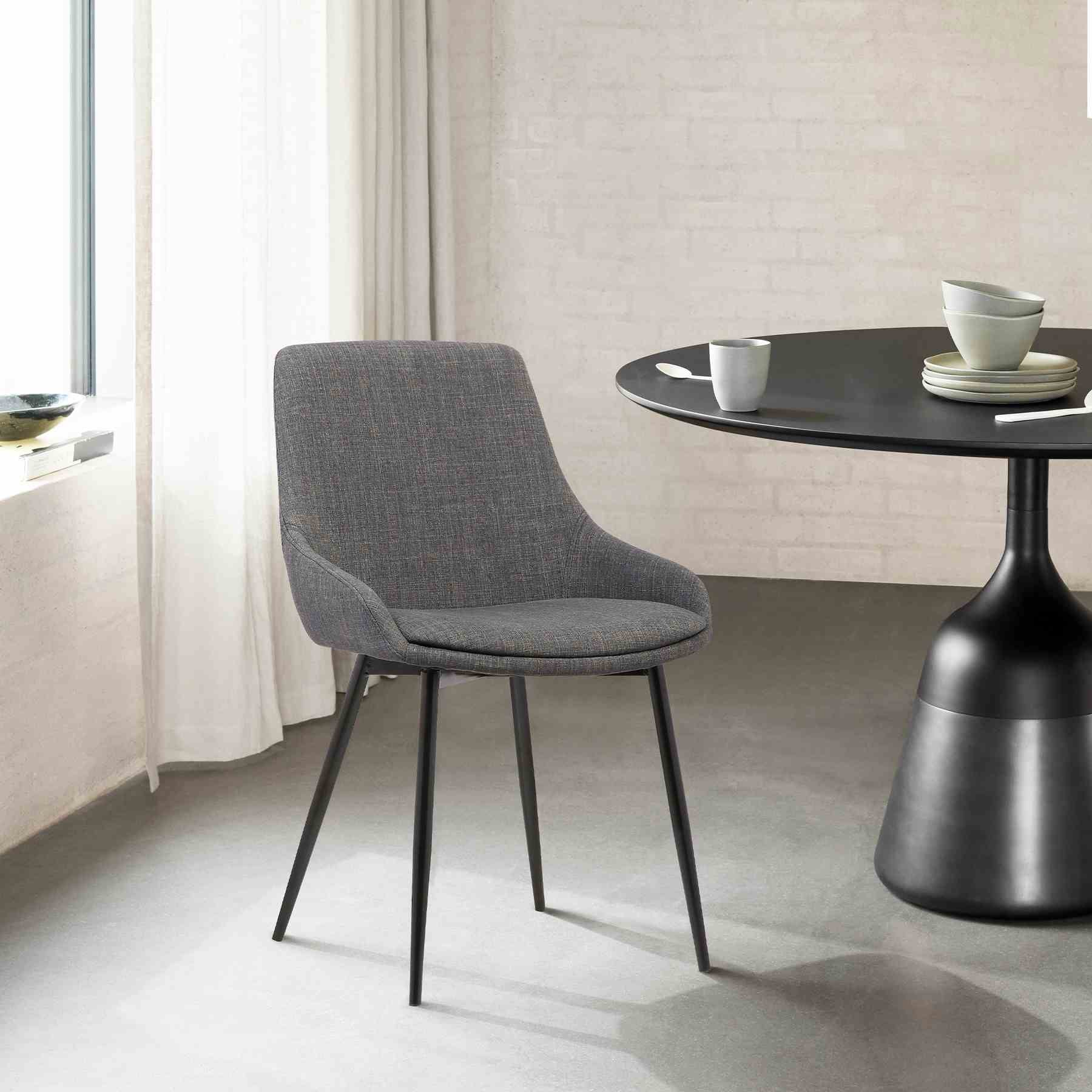 Mia Contemporary Dining Chair in Charcoal Fabric with Black Powder Coated Metal Legs - Image 8