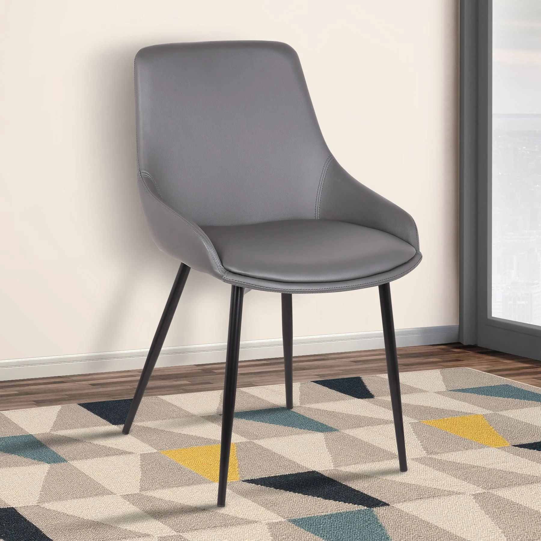 Mia Contemporary Dining Chair in Gray Faux Leather with Black Powder Coated Metal Legs - Image 8
