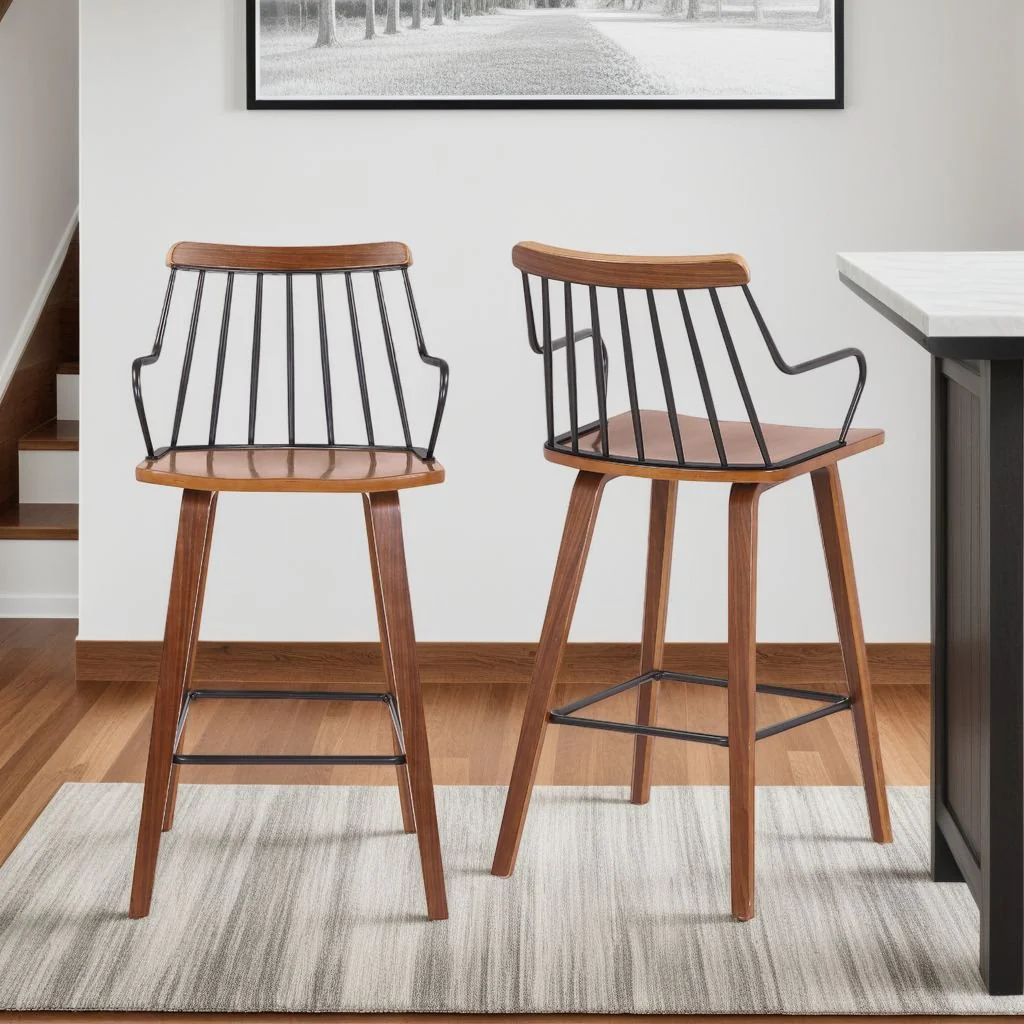 Micah Walnut and Metal Modern 26" Counter Height Bar Stool - Image 6
