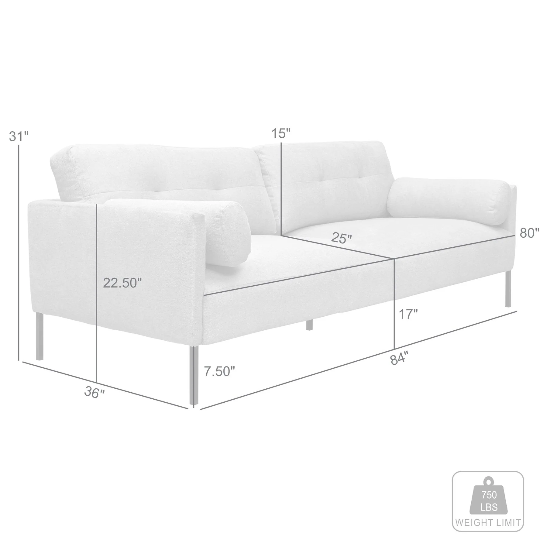Michalina 84" Beige Fabric Sofa with Black Metal Legs - Image 8