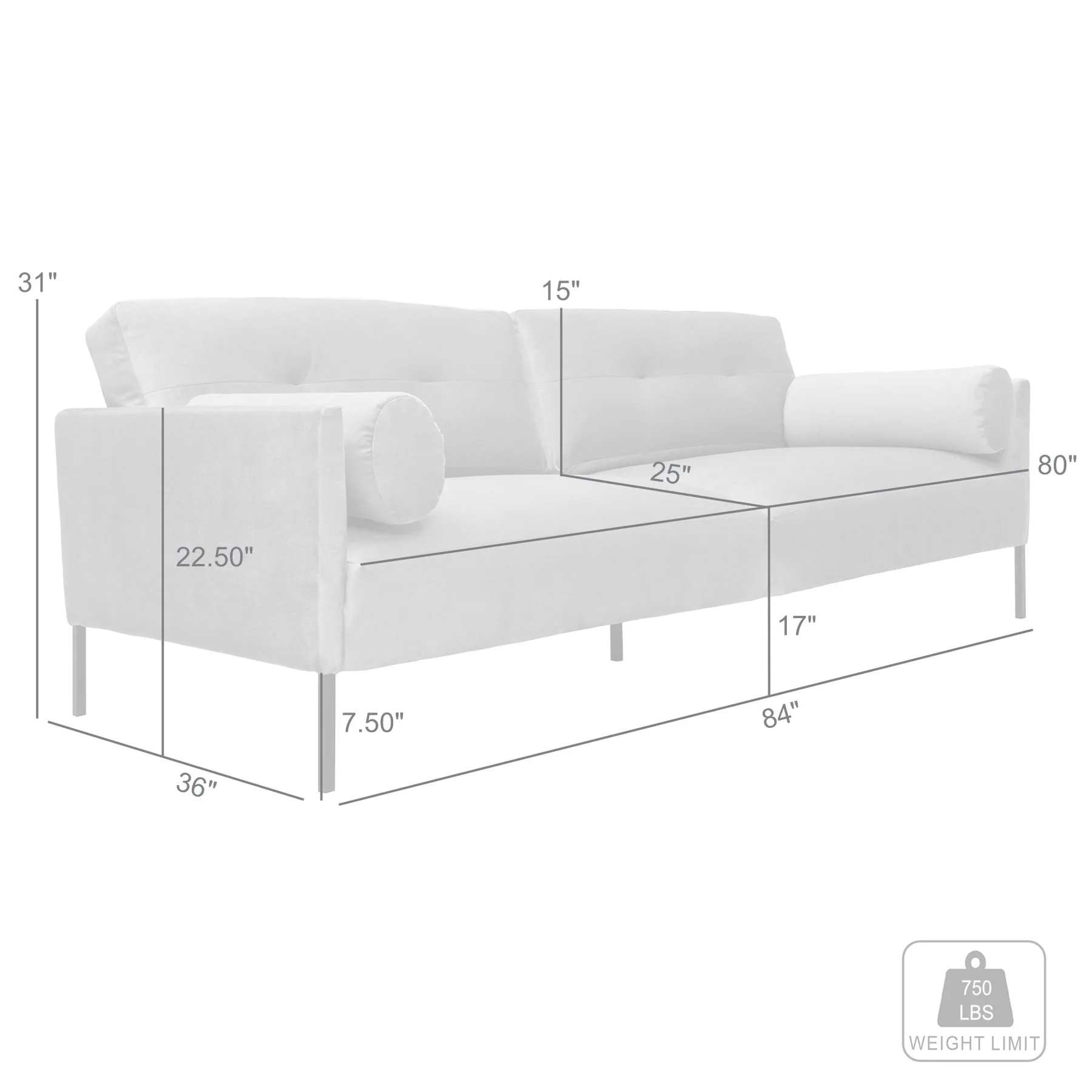 Michalina 84" Fossil Gray Velvet Sofa with Black Metal Legs - Image 8