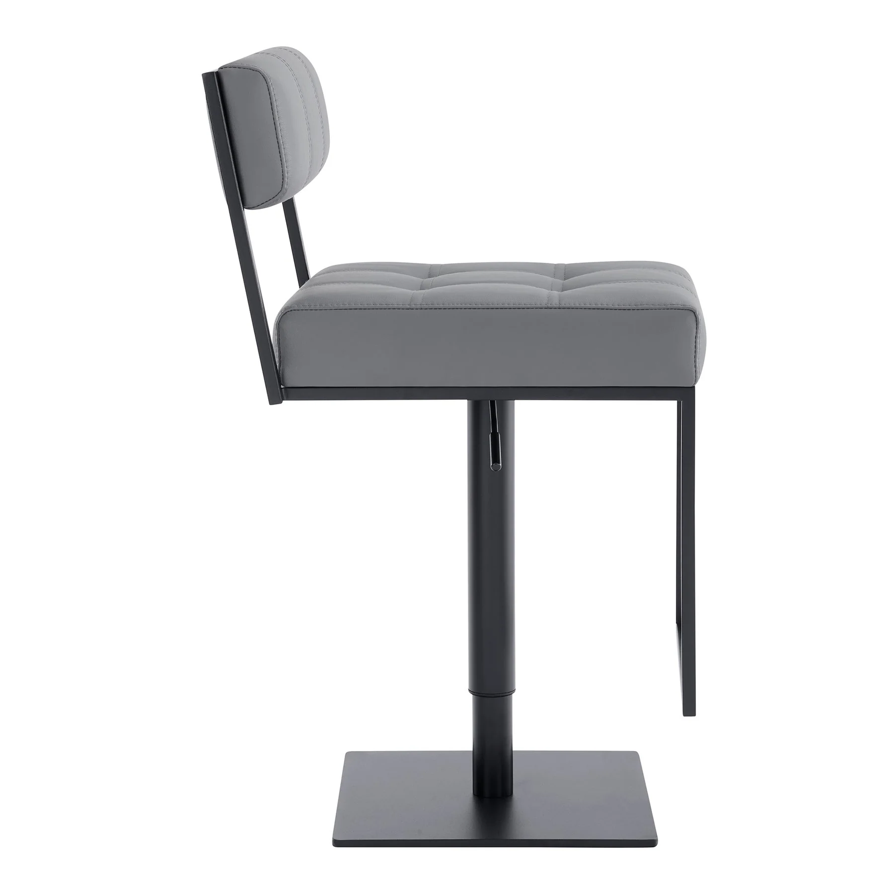 Michele Swivel Adjustable Height Gray Faux Leather and Black Metal Bar Stool - Image 2