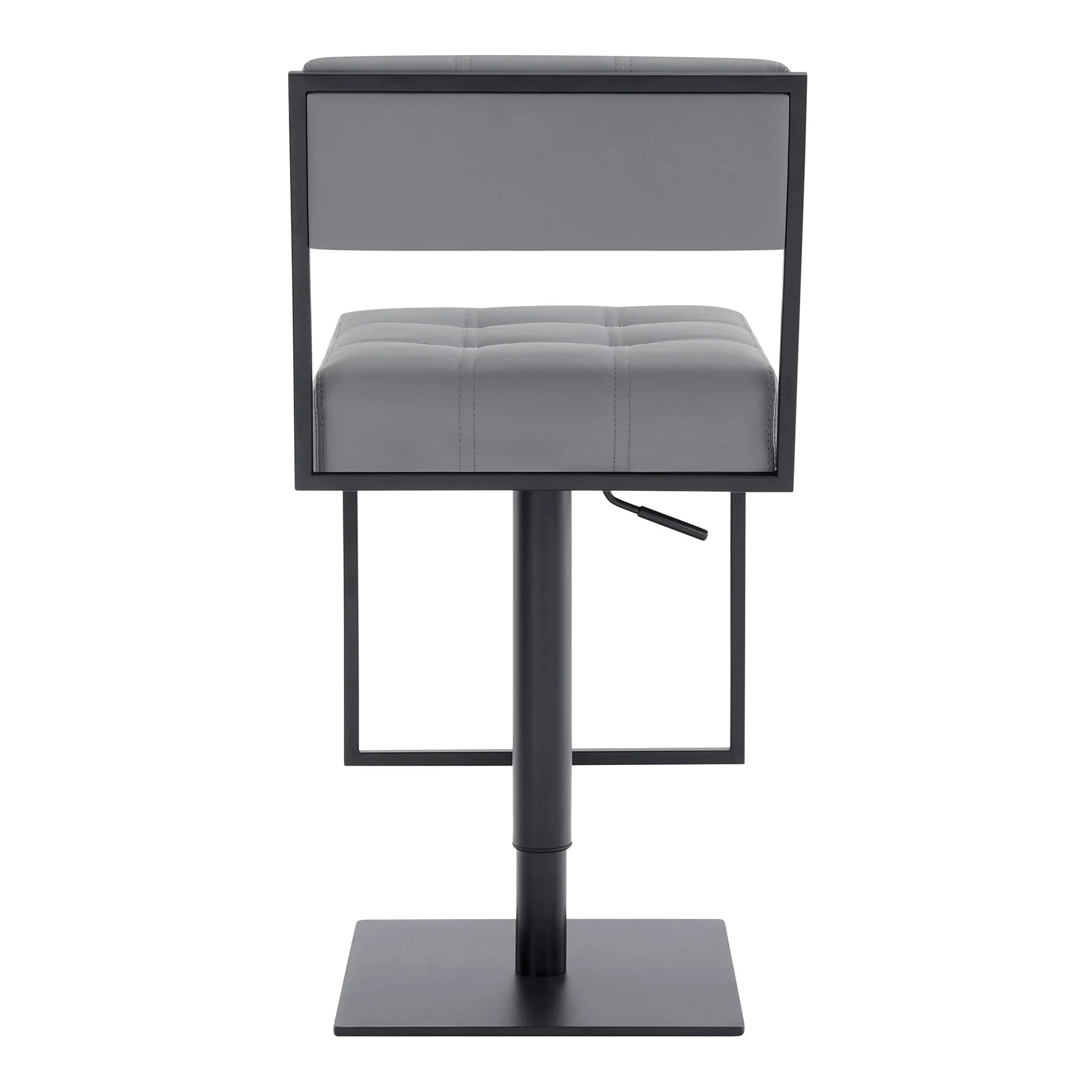 Michele Swivel Adjustable Height Gray Faux Leather and Black Metal Bar Stool - Image 3