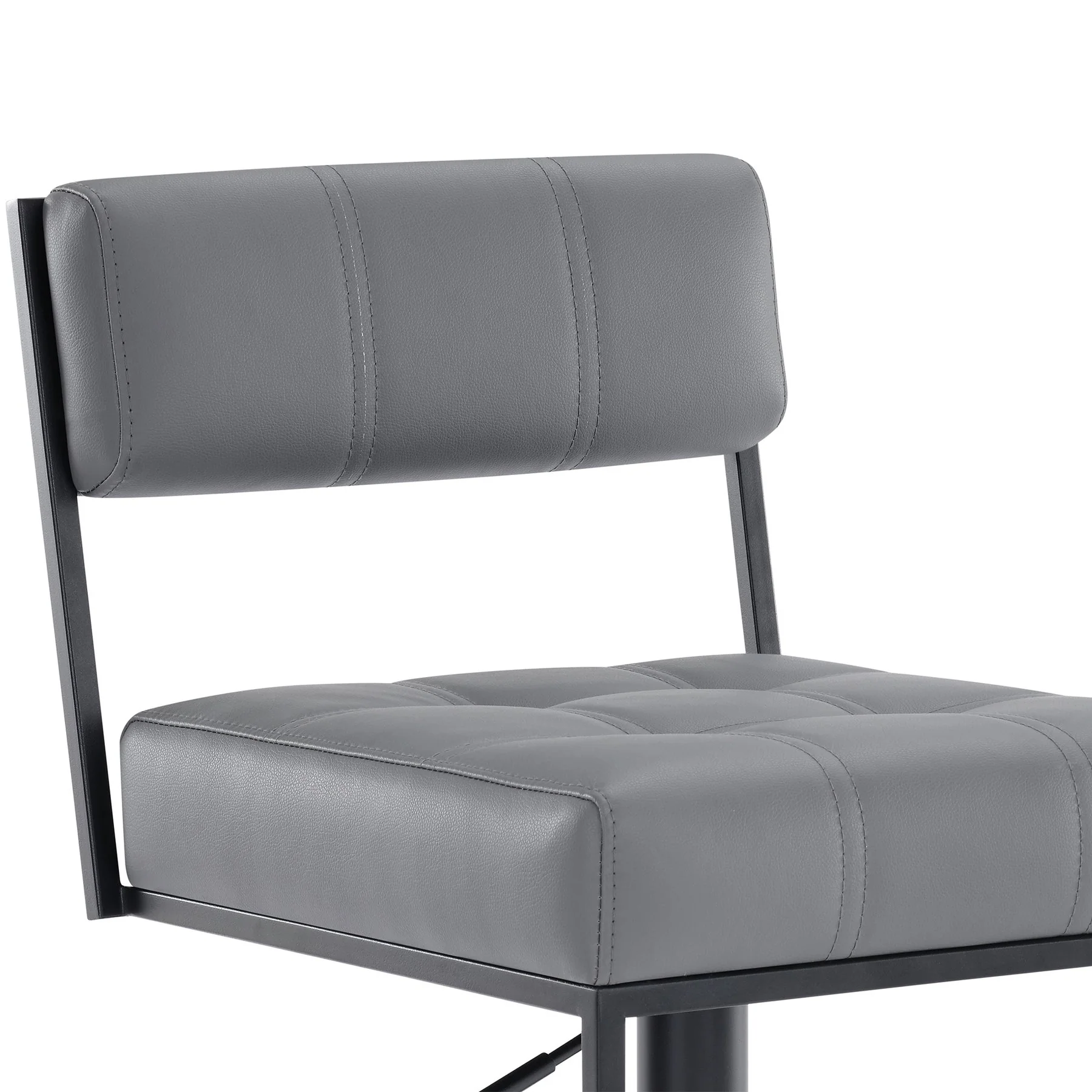 Michele Swivel Adjustable Height Gray Faux Leather and Black Metal Bar Stool - Image 4