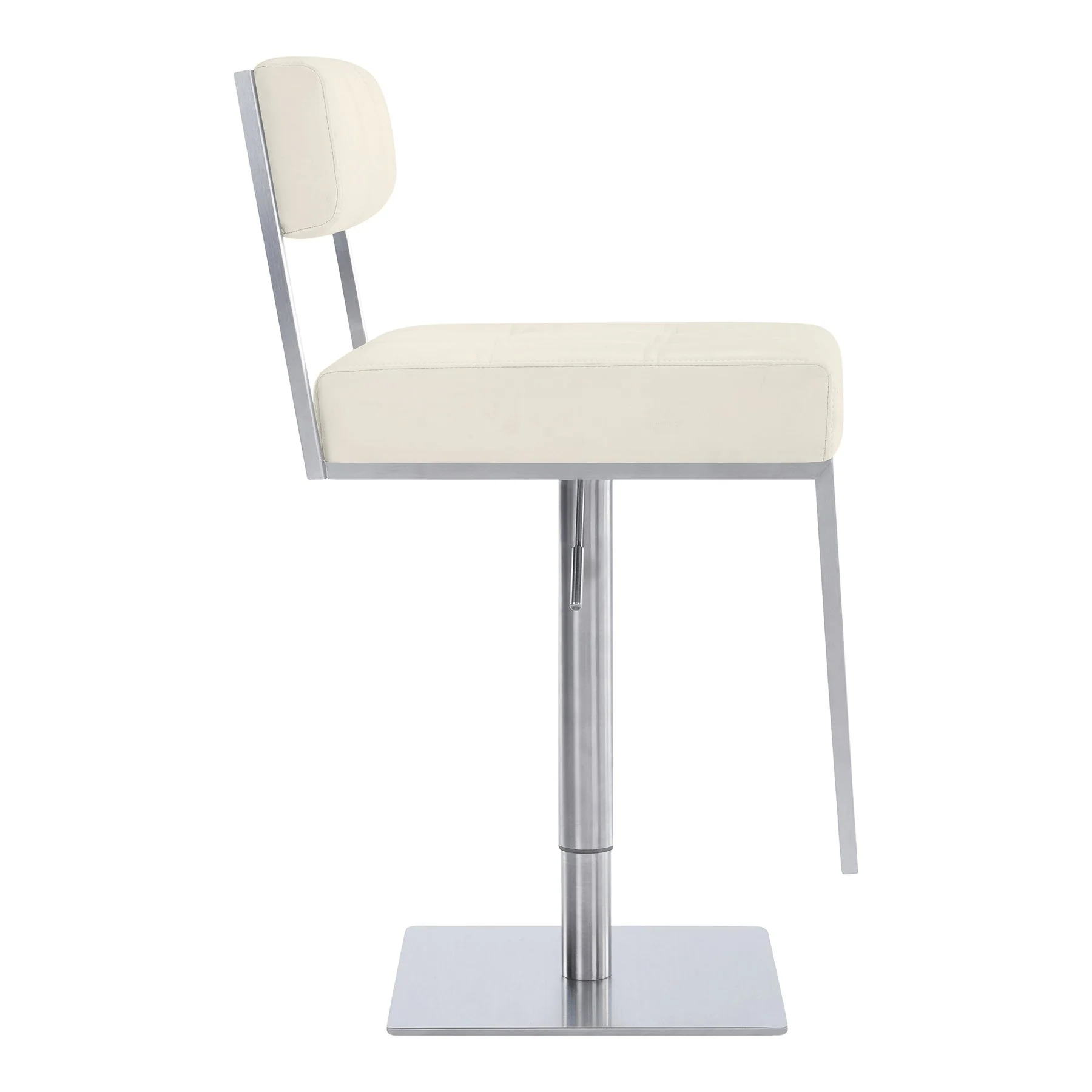 Michele Swivel Adjustable Height Off-White Faux Leather and Brushed Stainless Steel Bar Stool - Image 3