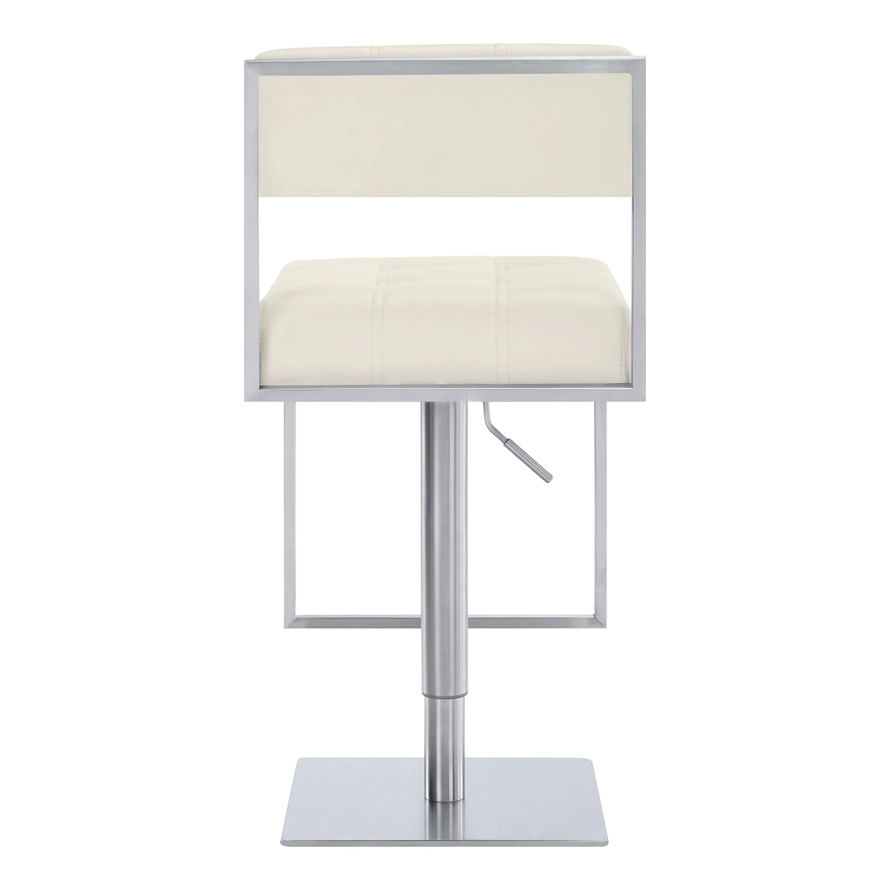 Michele Swivel Adjustable Height Off-White Faux Leather and Brushed Stainless Steel Bar Stool - Image 4