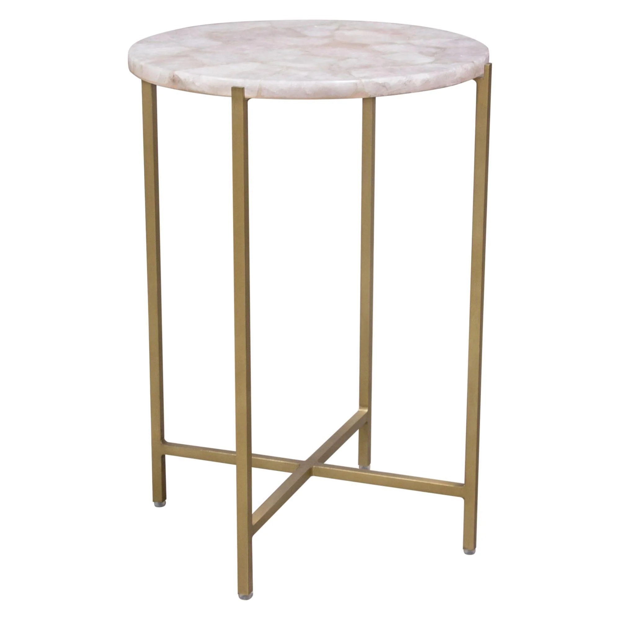 Mika Round Accent Table w/ Rose Quartz Top w/ Brass Base by Diamond Sofa - Image 4