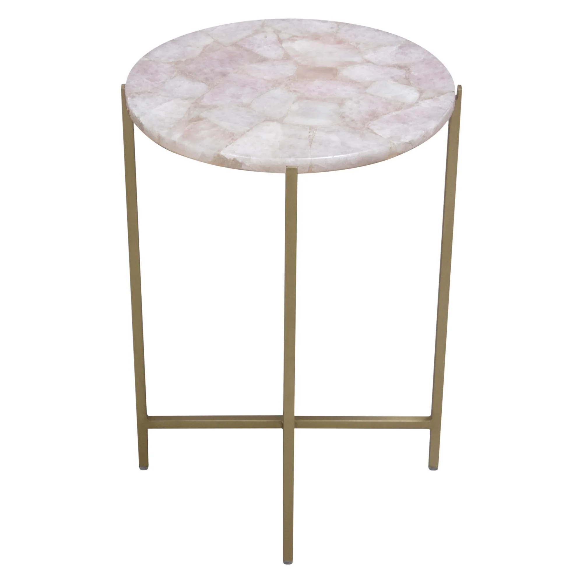 Mika Round Accent Table w/ Rose Quartz Top w/ Brass Base by Diamond Sofa - Image 6