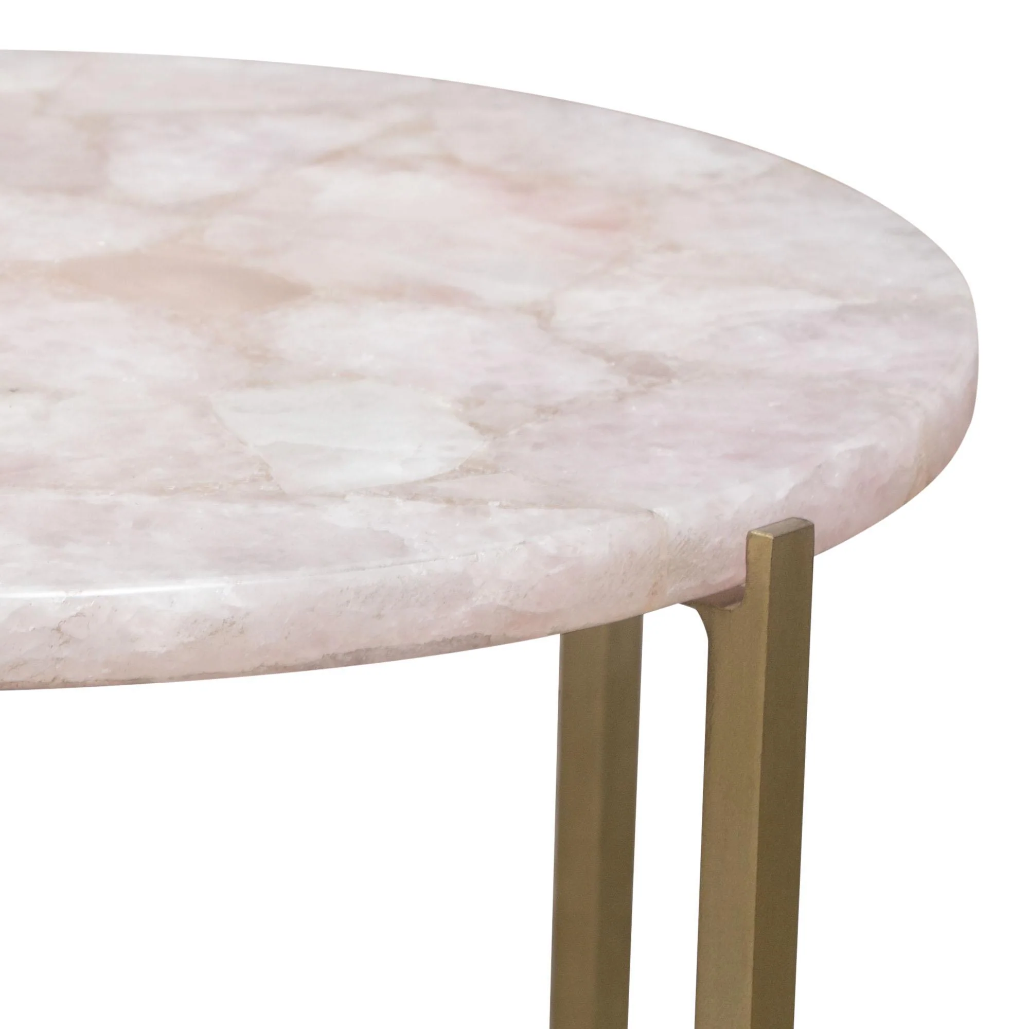 Mika Round Accent Table w/ Rose Quartz Top w/ Brass Base by Diamond Sofa - Image 7