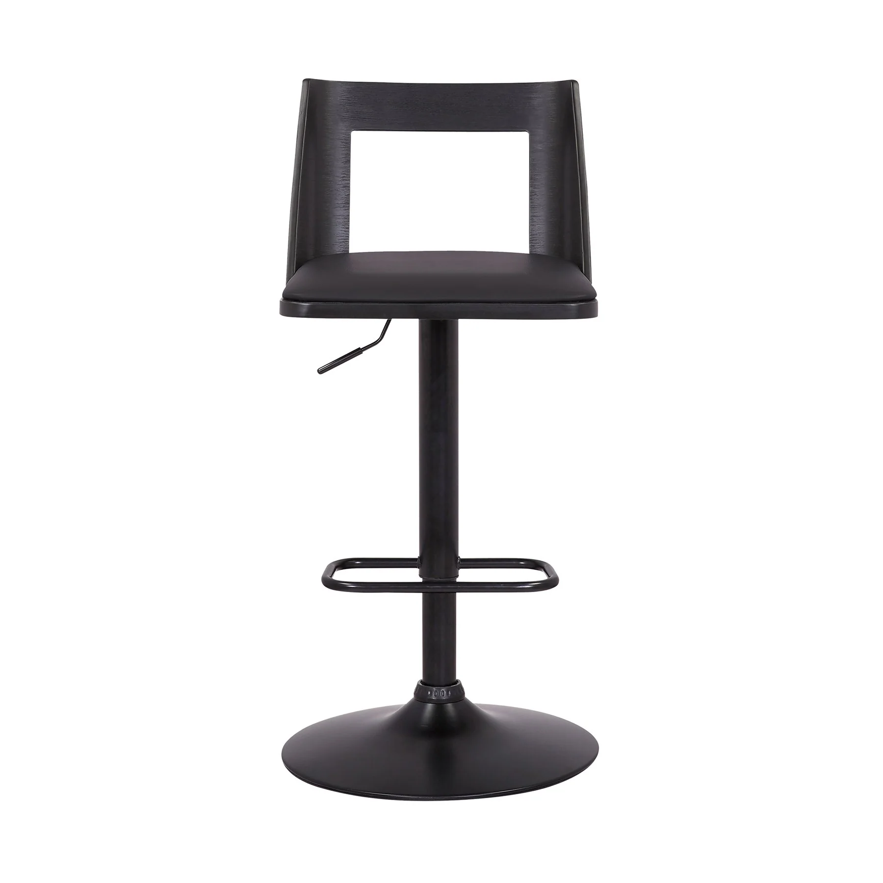 Milan Adjustable Swivel Black Faux Leather and Black Wood Bar Stool with Black Base - Image 2