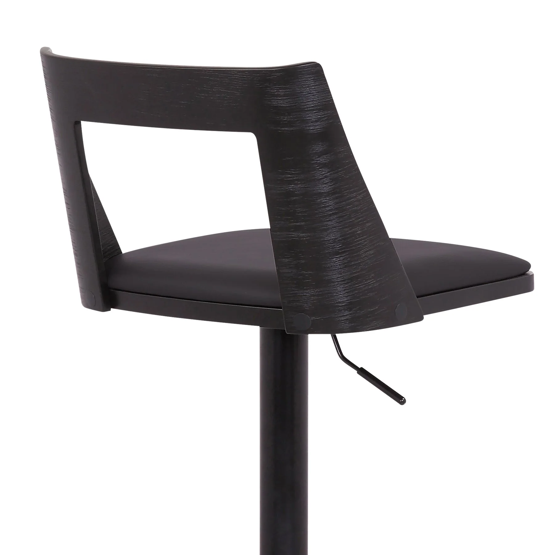 Milan Adjustable Swivel Black Faux Leather and Black Wood Bar Stool with Black Base - Image 7