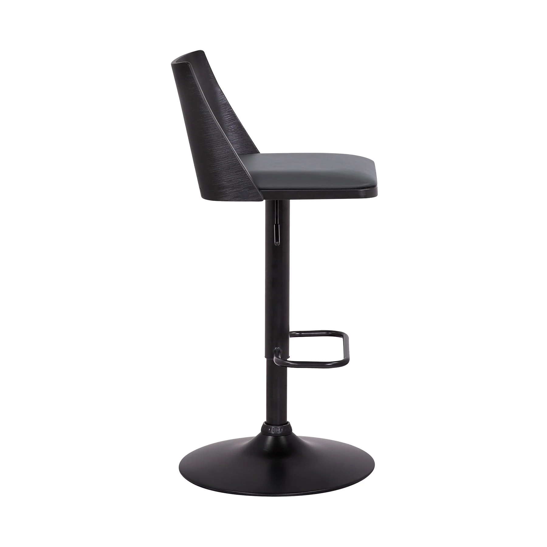 Milan Adjustable Swivel Gray Faux Leather and Black Wood Bar Stool with Black Base - Image 3