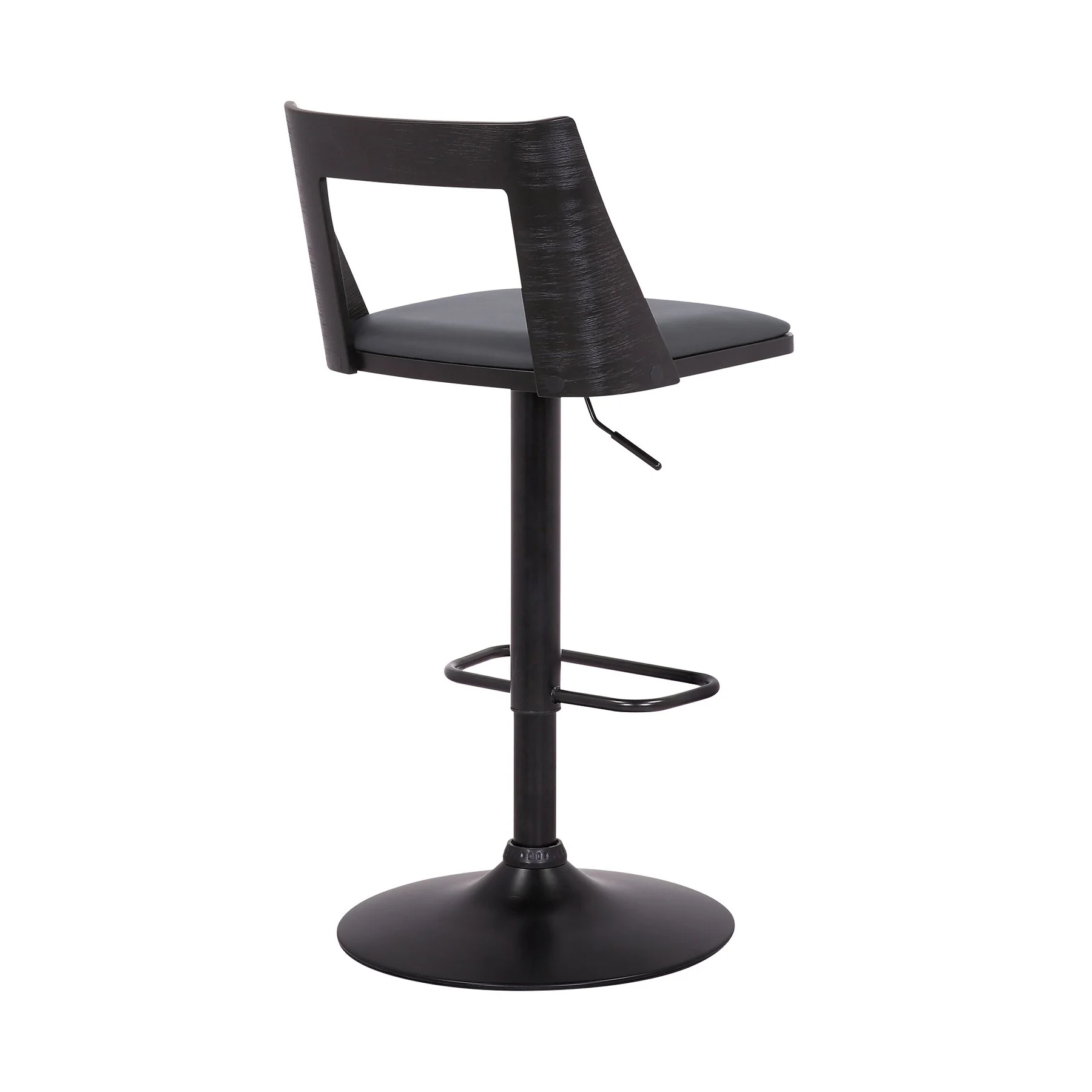 Milan Adjustable Swivel Gray Faux Leather and Black Wood Bar Stool with Black Base - Image 4