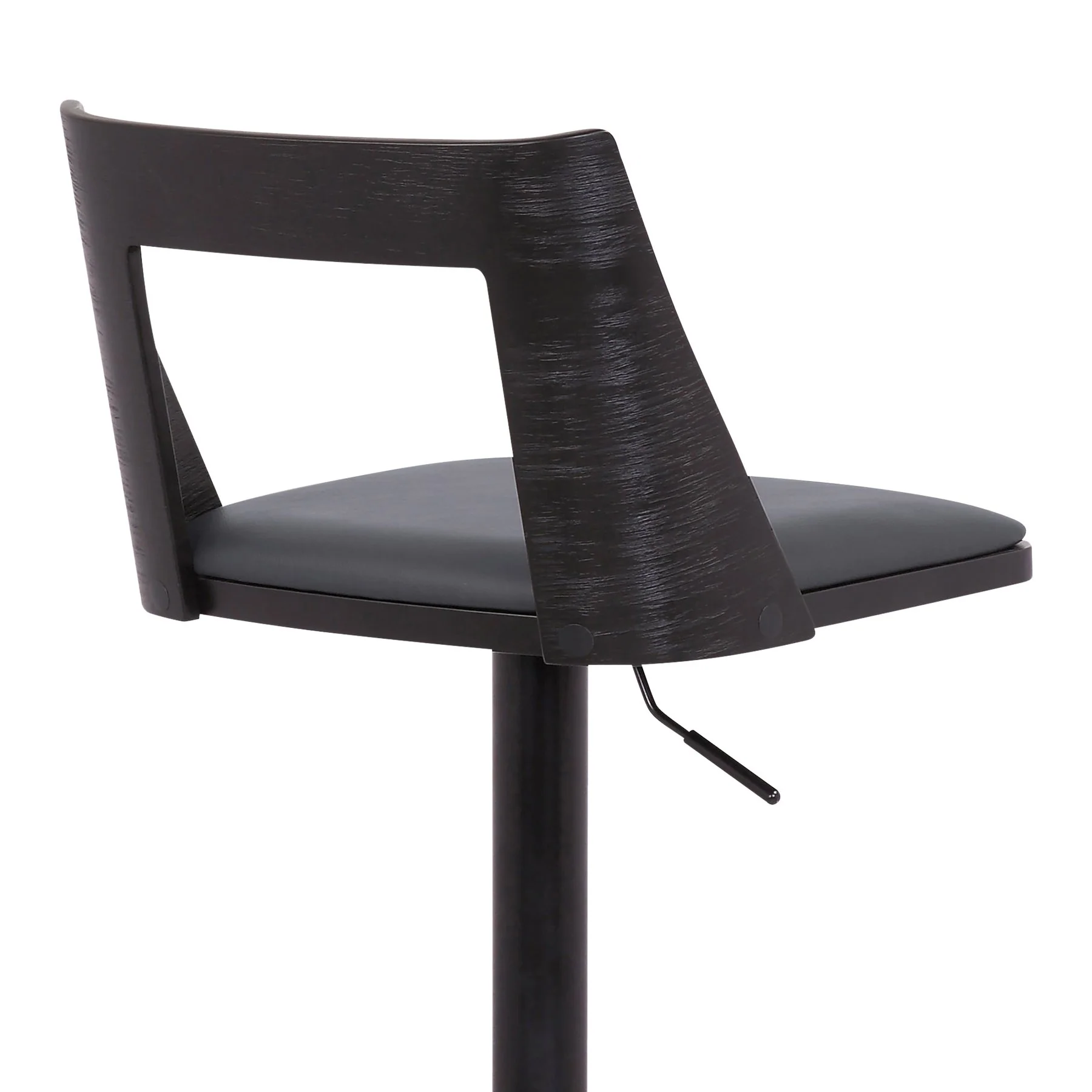 Milan Adjustable Swivel Gray Faux Leather and Black Wood Bar Stool with Black Base - Image 7