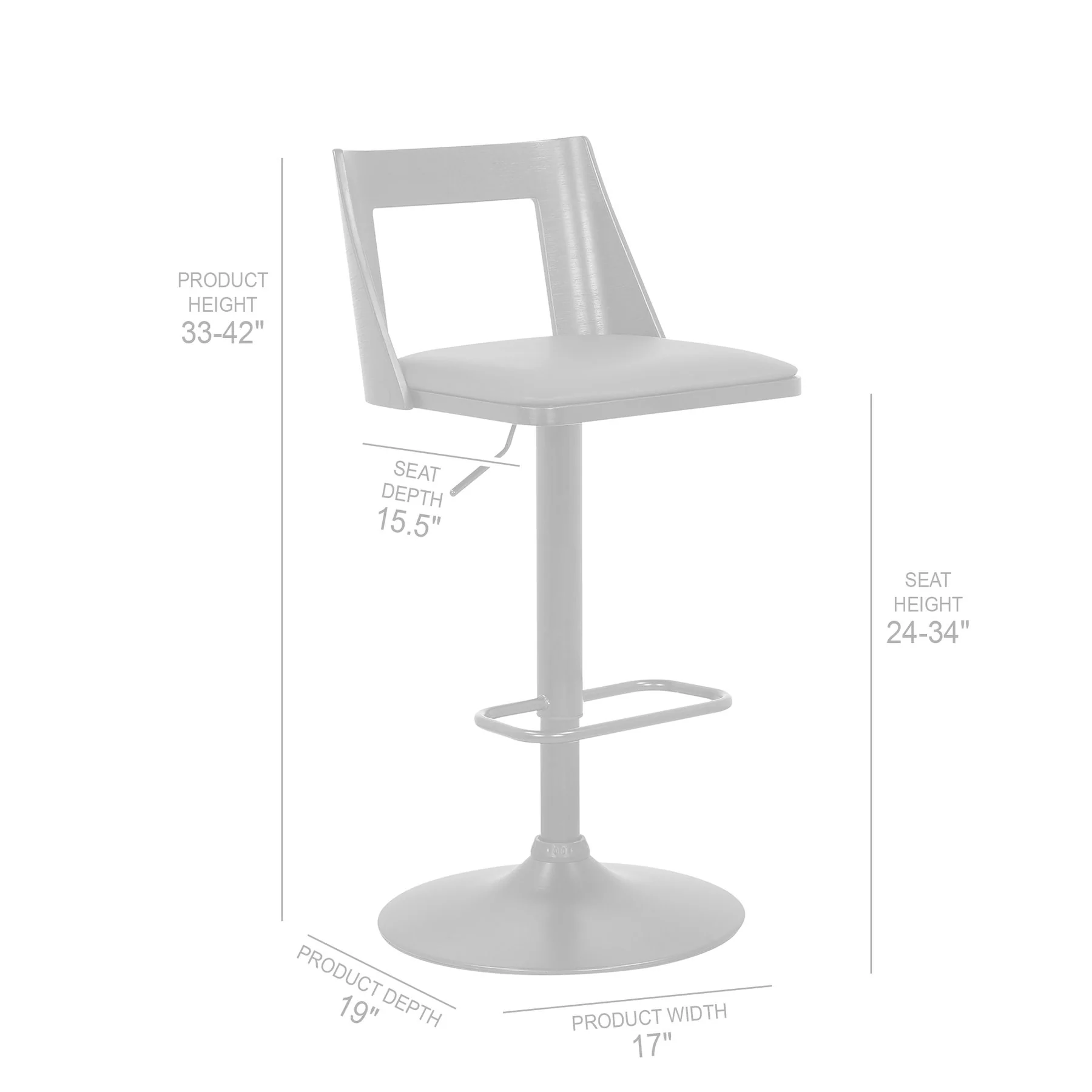 Milan Adjustable Swivel Gray Faux Leather and Black Wood Bar Stool with Black Base - Image 9