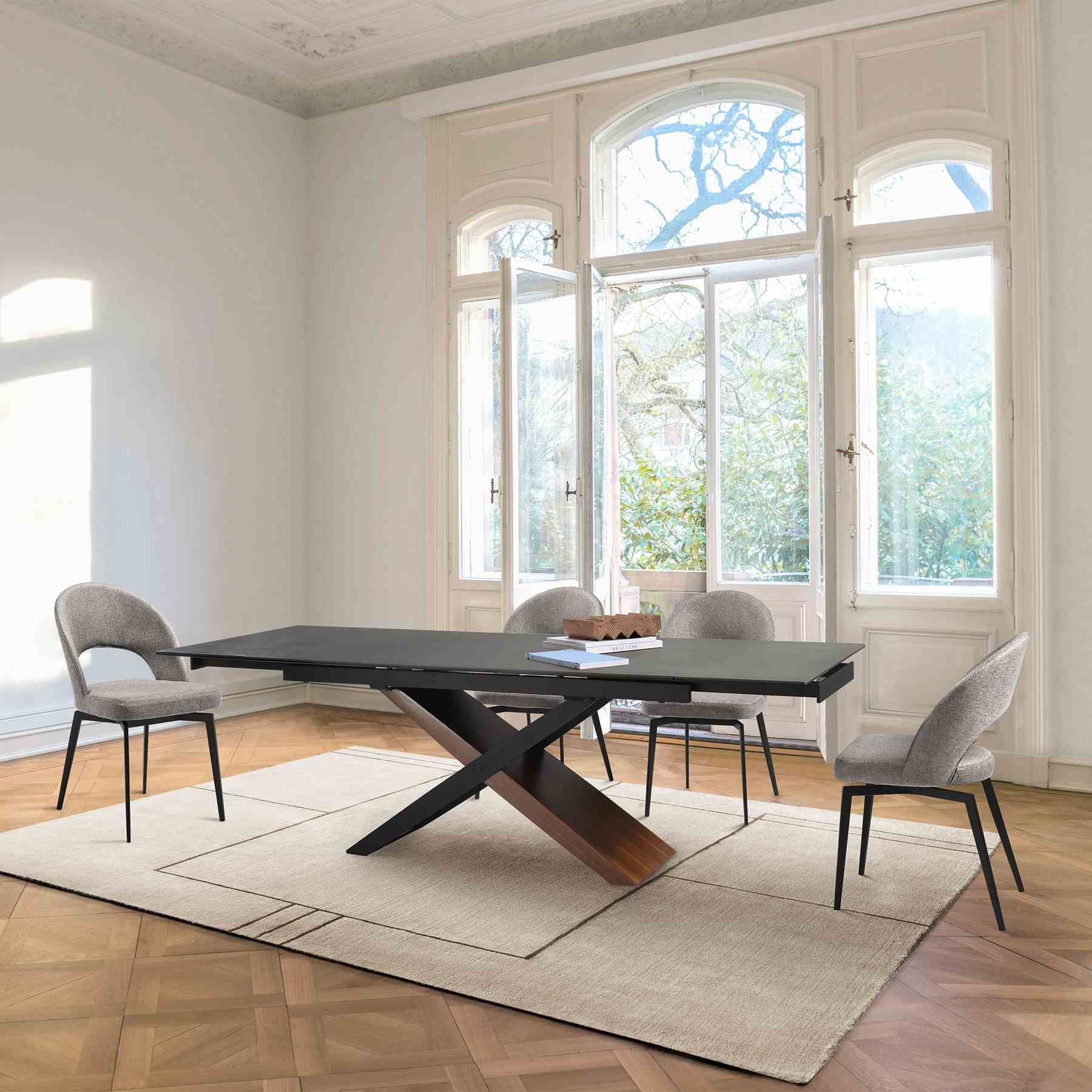 Milena Lucia 5 Piece Extendable Dining Set with Gray Fabric Chairs - Image 11