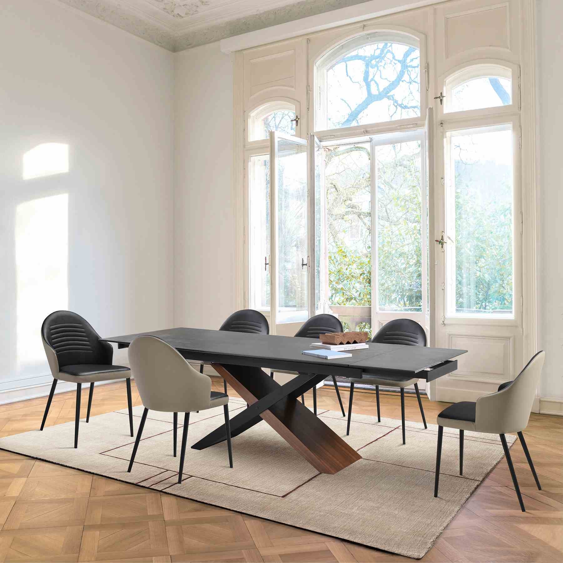 Milena Rocco 7 Piece Extendable Dining Set with Taupe Gray and Black Faux Leather Chairs - Image 11