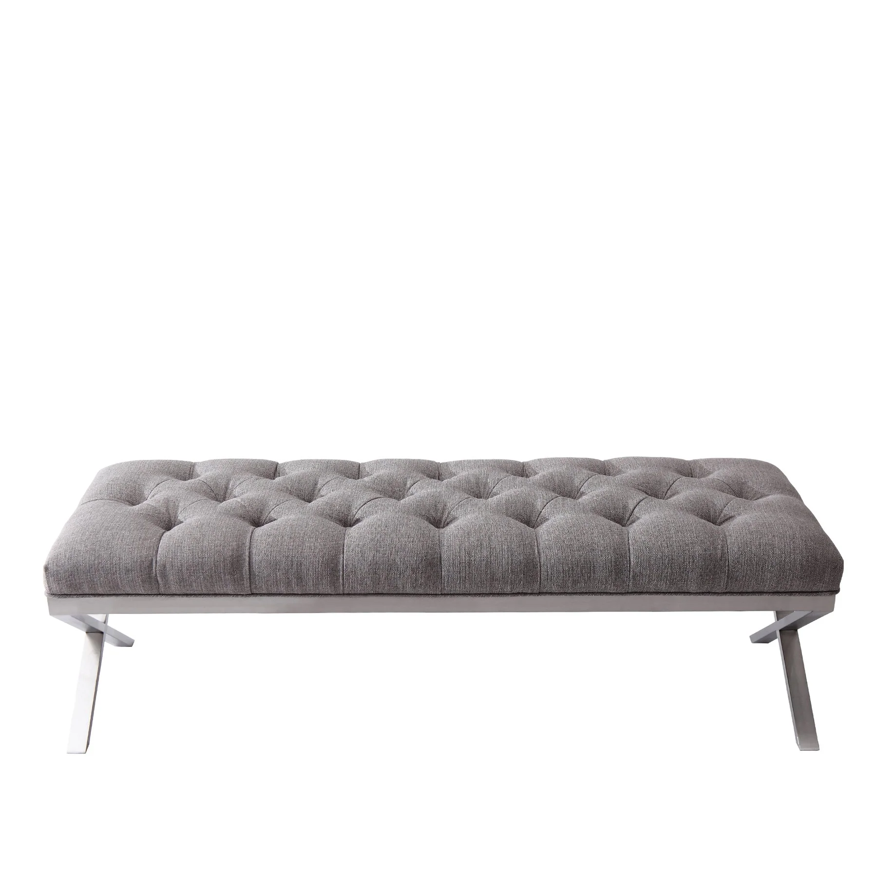 Milo Bench in Brushed Stainless Steel finish with Gray Fabric - Image 2