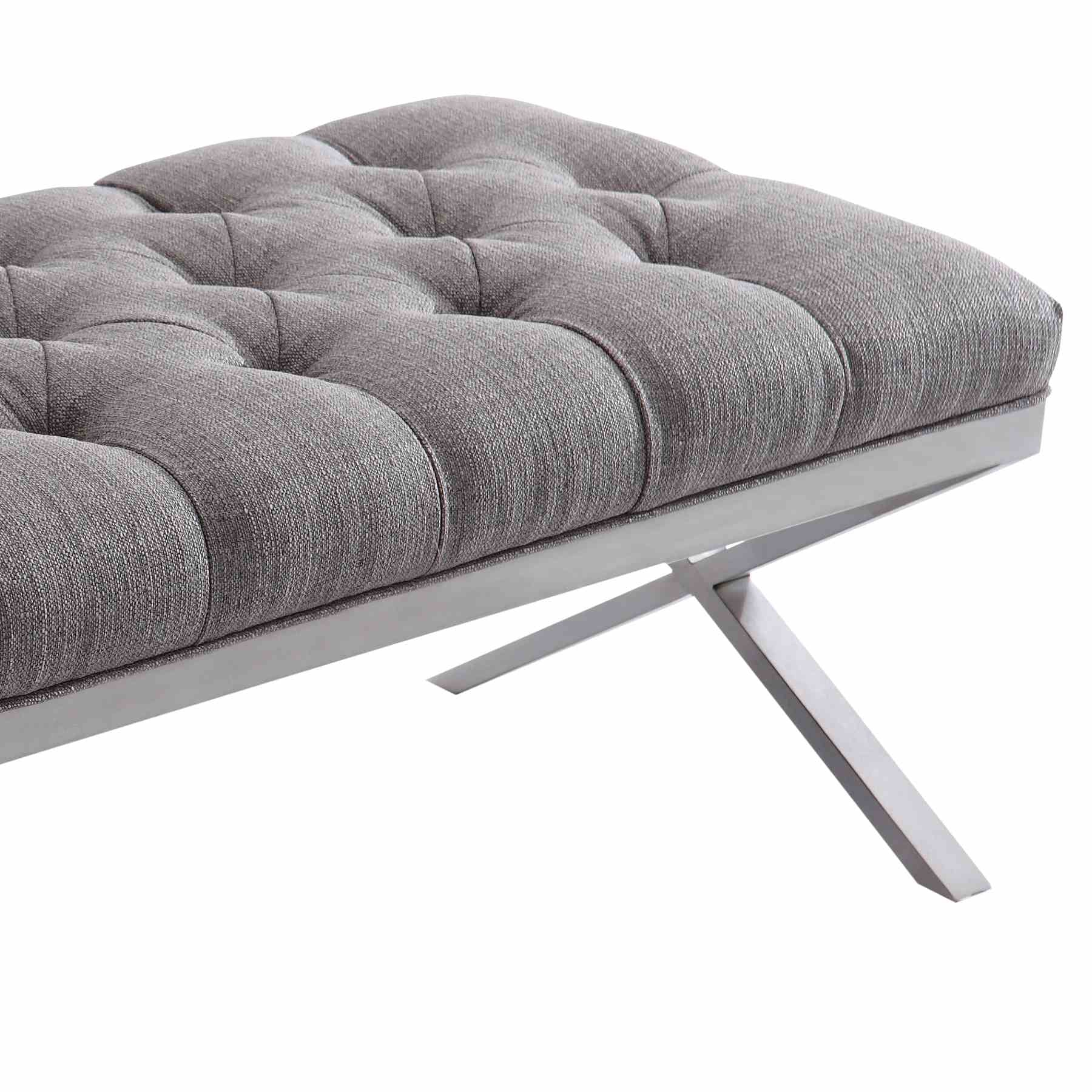 Milo Bench in Brushed Stainless Steel finish with Gray Fabric - Image 4