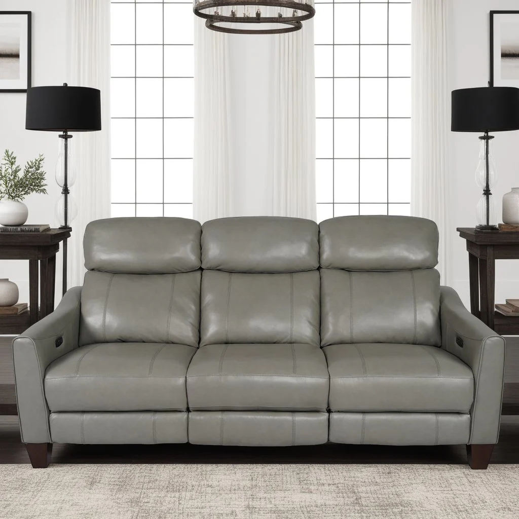 Milos 83" Zero Gravity Power Reclining Sofa in Light Gray Leather - Image 16