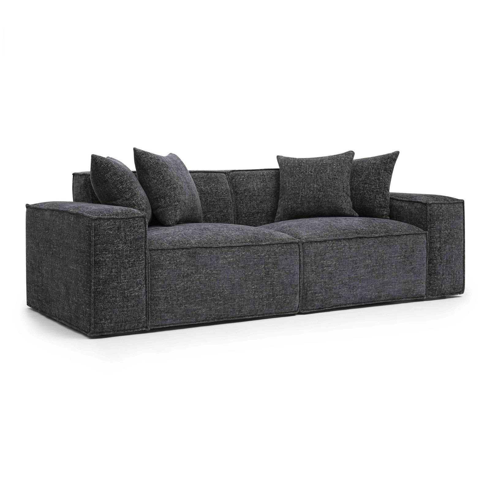 Mindy Charcoal Chenille Basketweave Modular Loveseat - Image 3
