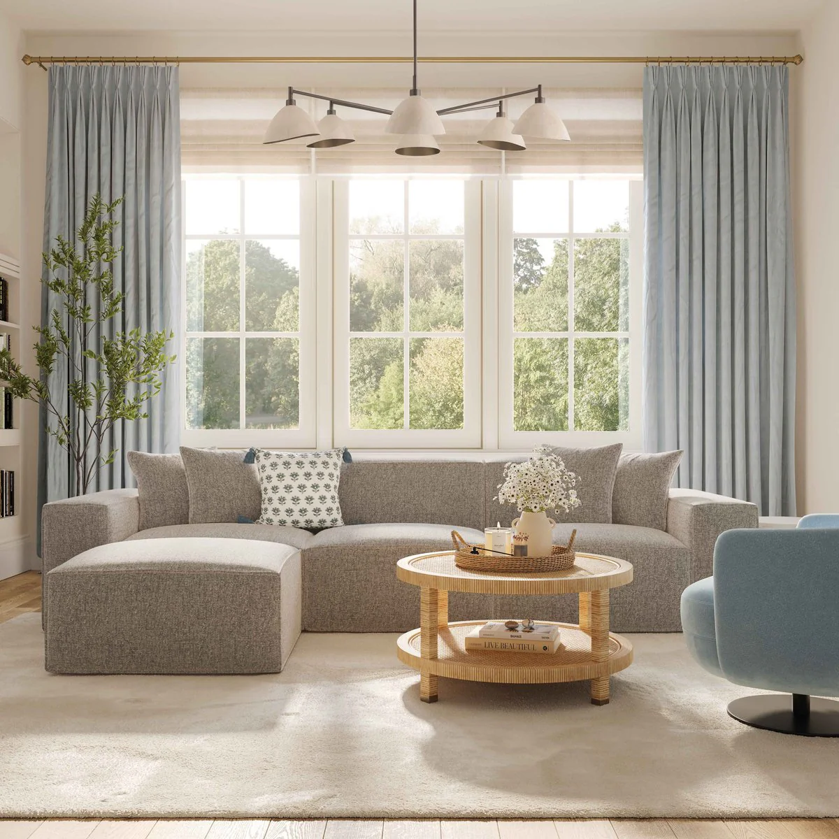 Mindy Taupe Chenille Basketweave Modular Loveseat - Image 2