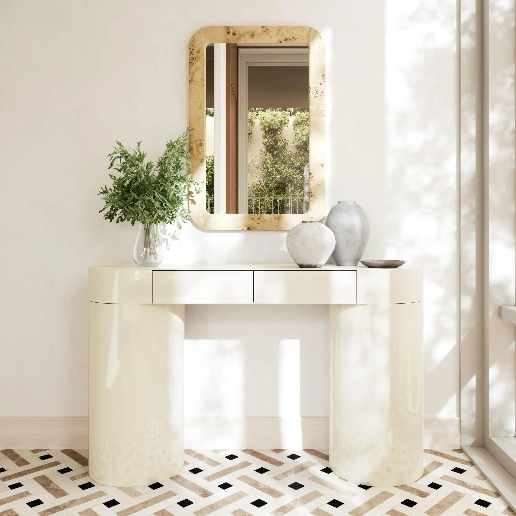 Mira Cream High Gloss Console Table - Image 2