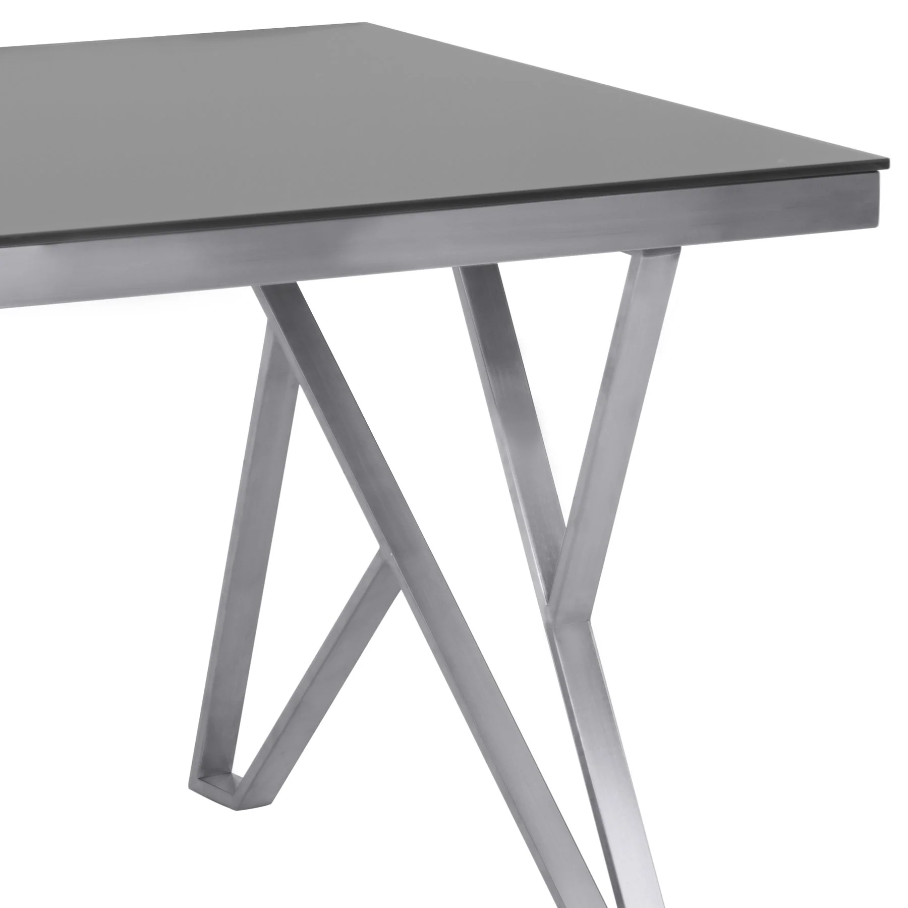 Mirage Contemporary Dining Table in Brushed Stainless Steel and Gray Tempered Glass Top - Image 2