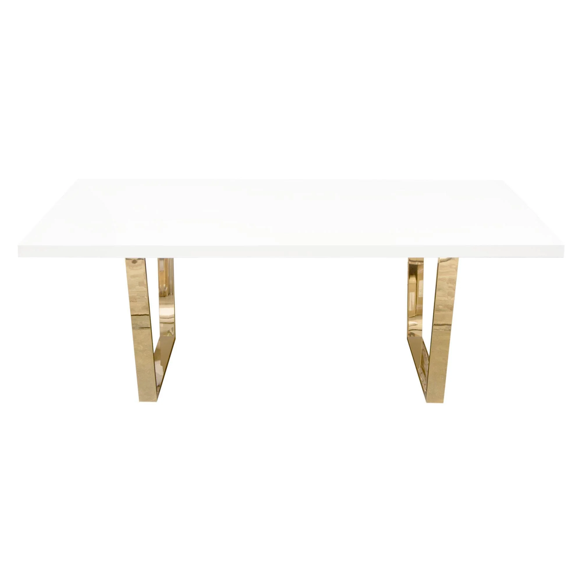 Mirage Rectangular Dining Table w/ White Lacquer Top and Polished Gold Metal Base by Diamond Sofa - Image 2