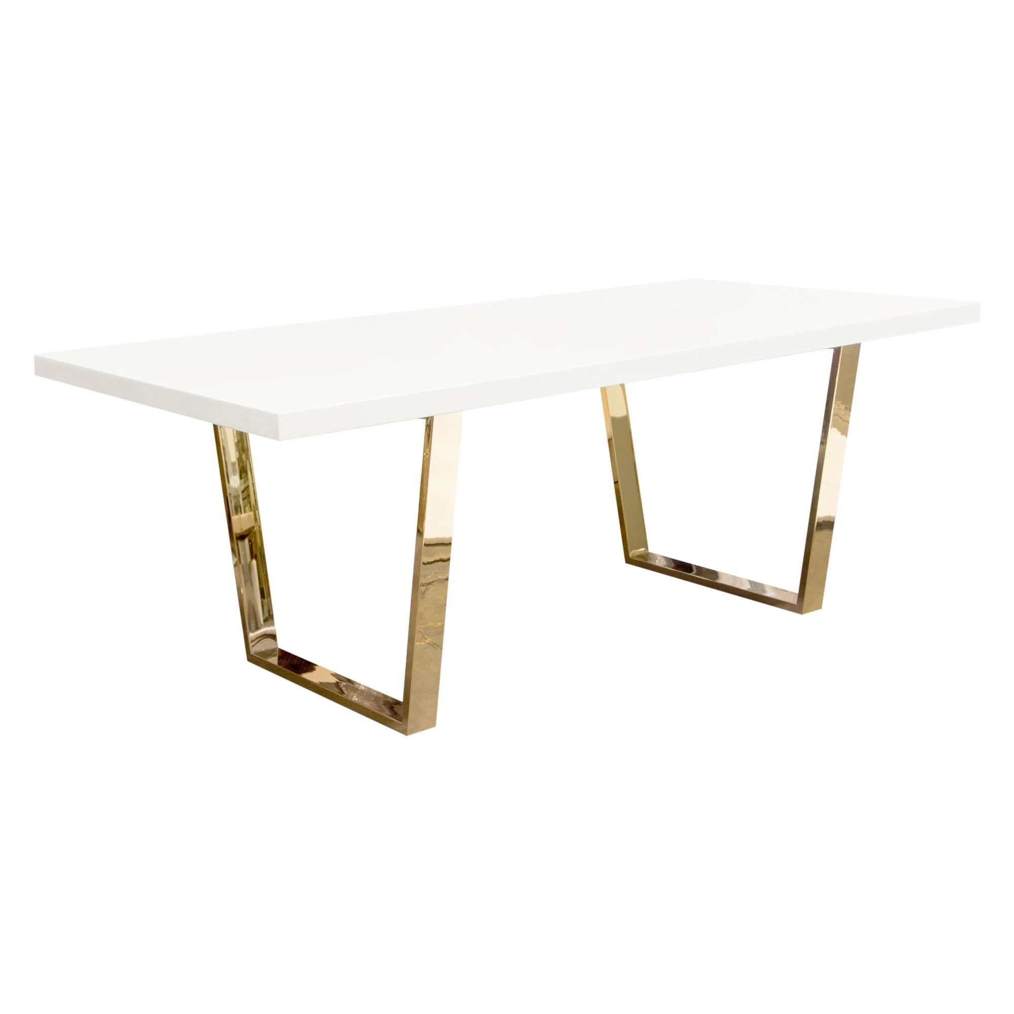 Mirage Rectangular Dining Table w/ White Lacquer Top and Polished Gold Metal Base by Diamond Sofa - Image 3
