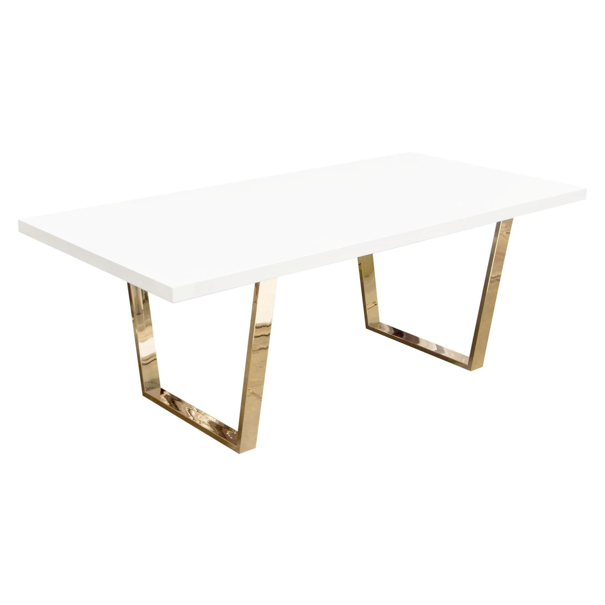 Mirage Rectangular Dining Table w/ White Lacquer Top and Polished Gold Metal Base by Diamond Sofa - Image 4