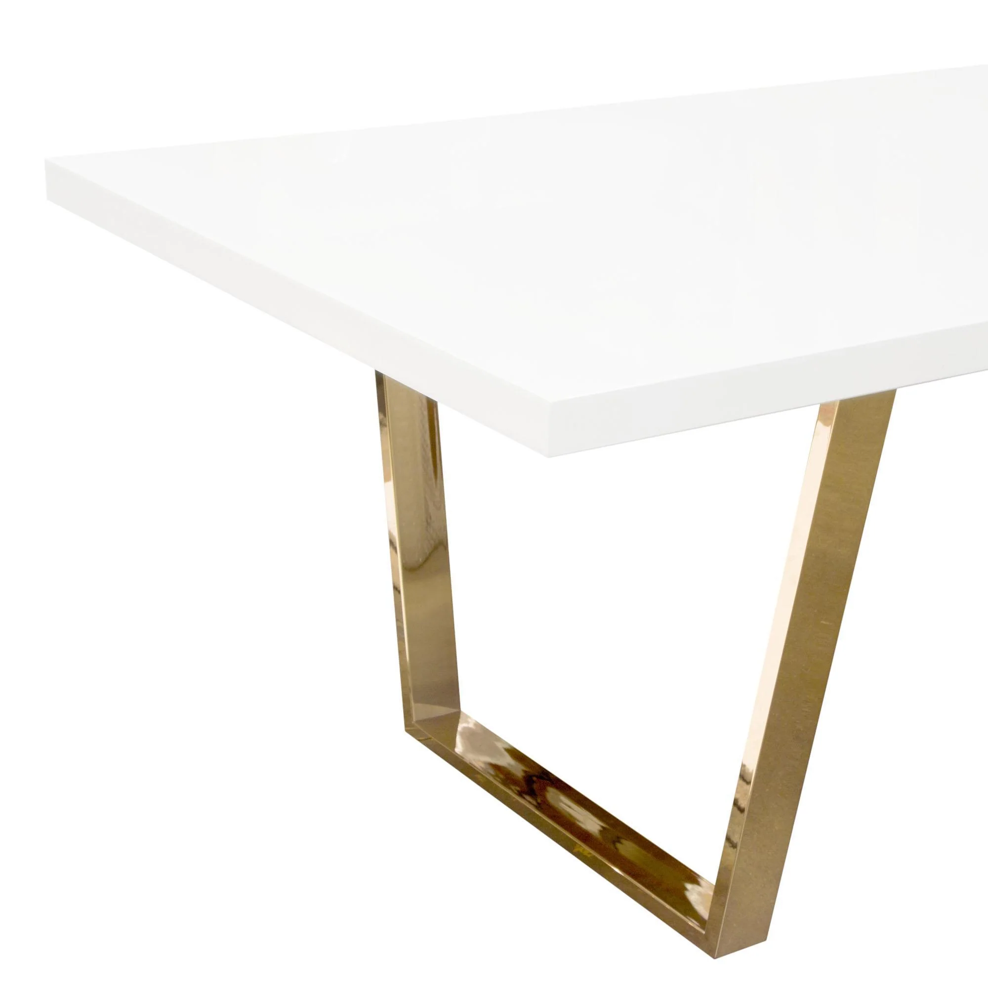 Mirage Rectangular Dining Table w/ White Lacquer Top and Polished Gold Metal Base by Diamond Sofa - Image 7