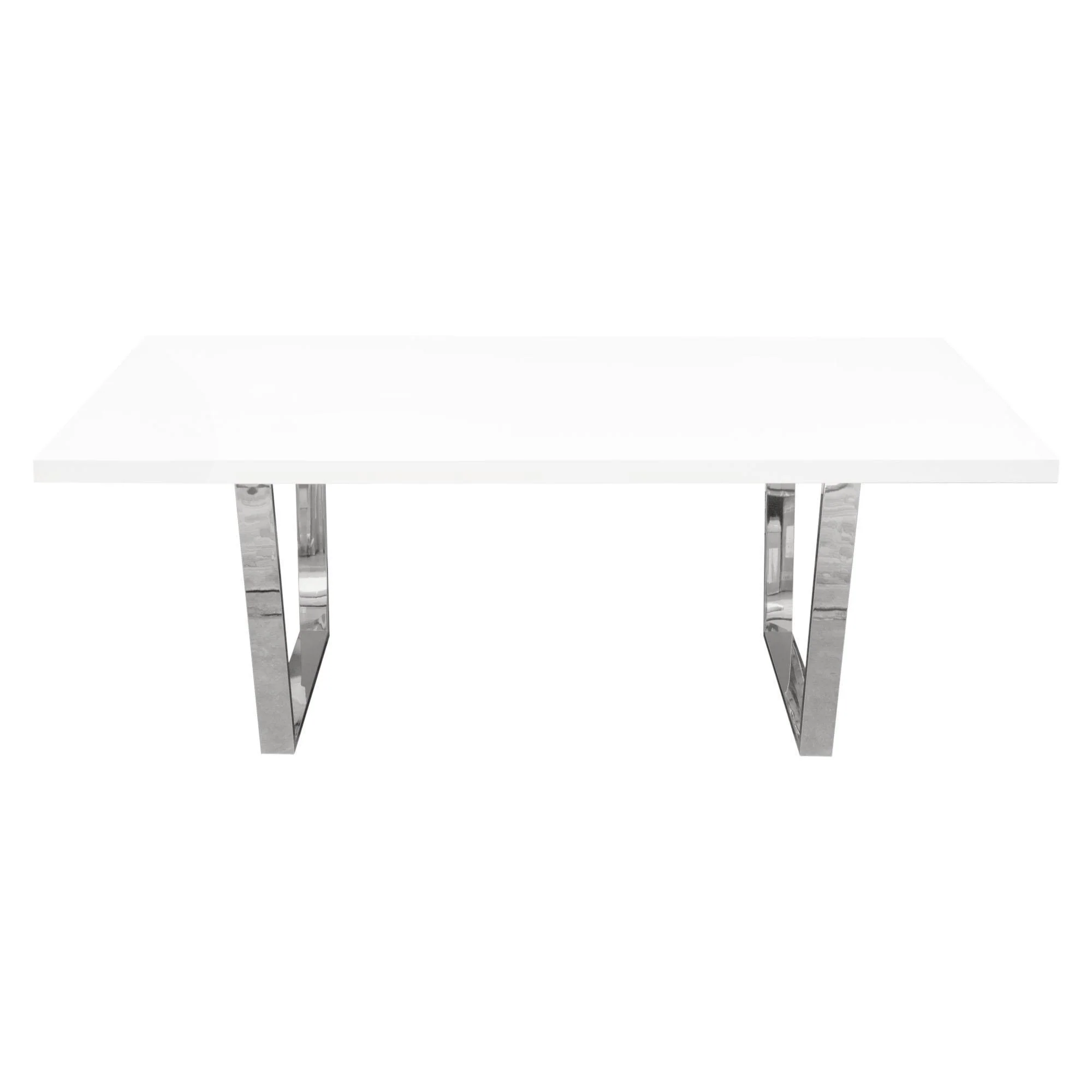 Mirage Rectangular Dining Table w/ White Lacquer Top and Polished Silver Metal Base by Diamond Sofa - Image 2