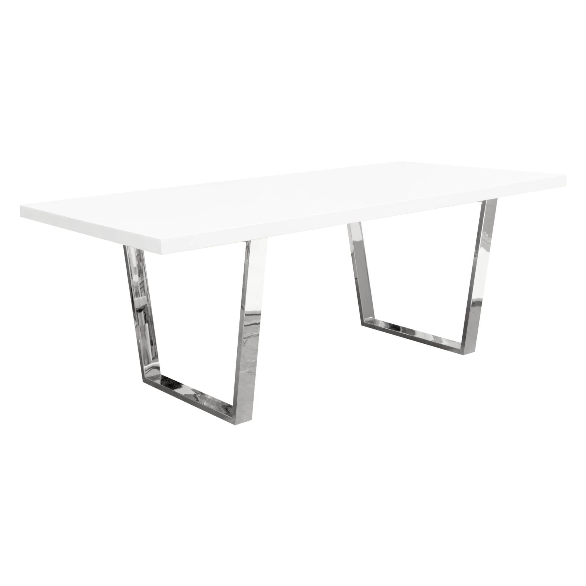 Mirage Rectangular Dining Table w/ White Lacquer Top and Polished Silver Metal Base by Diamond Sofa - Image 3